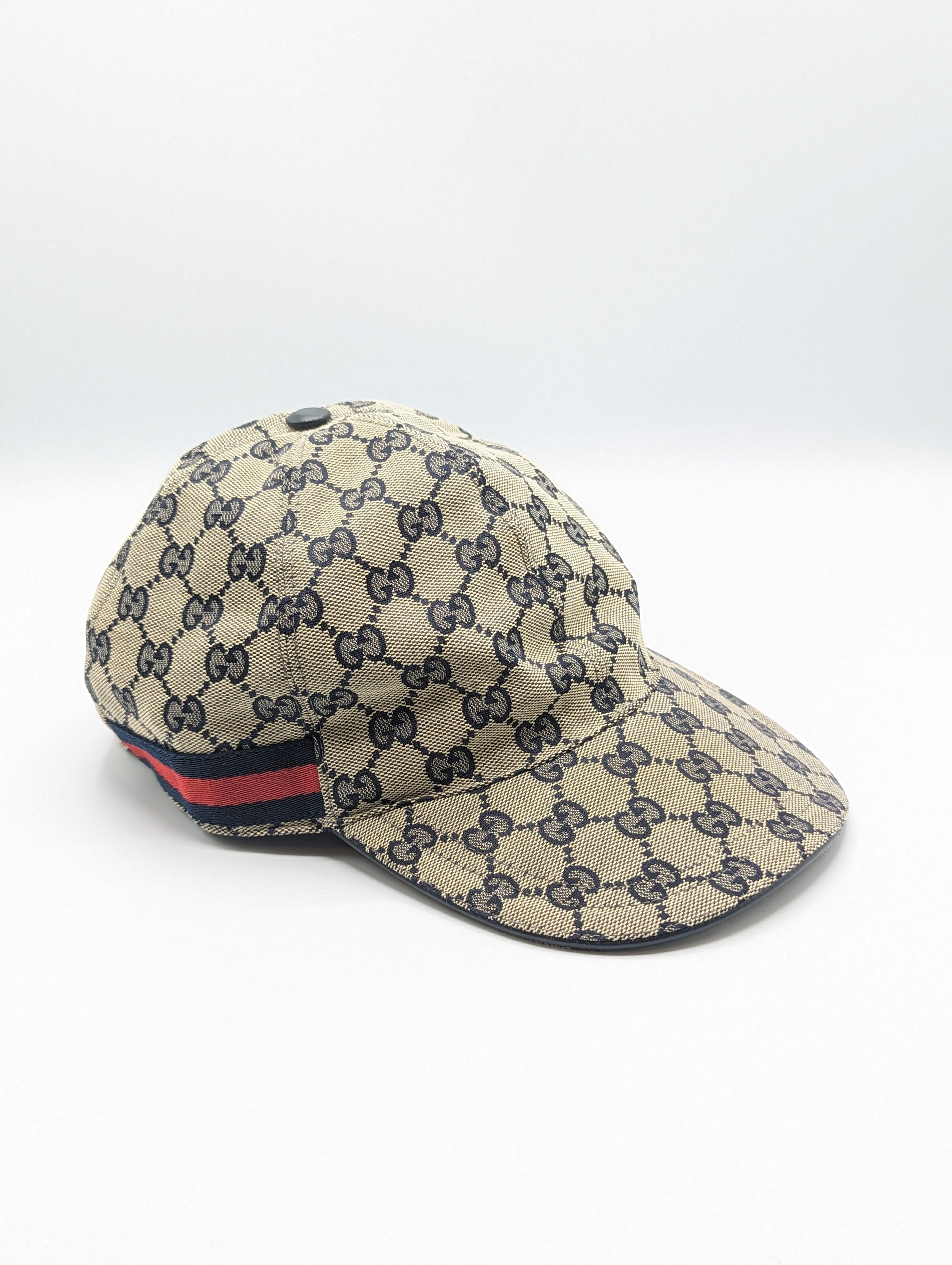 Gucci Beige/Blue Monogram Web Canvas Baseball Hat L Gucci