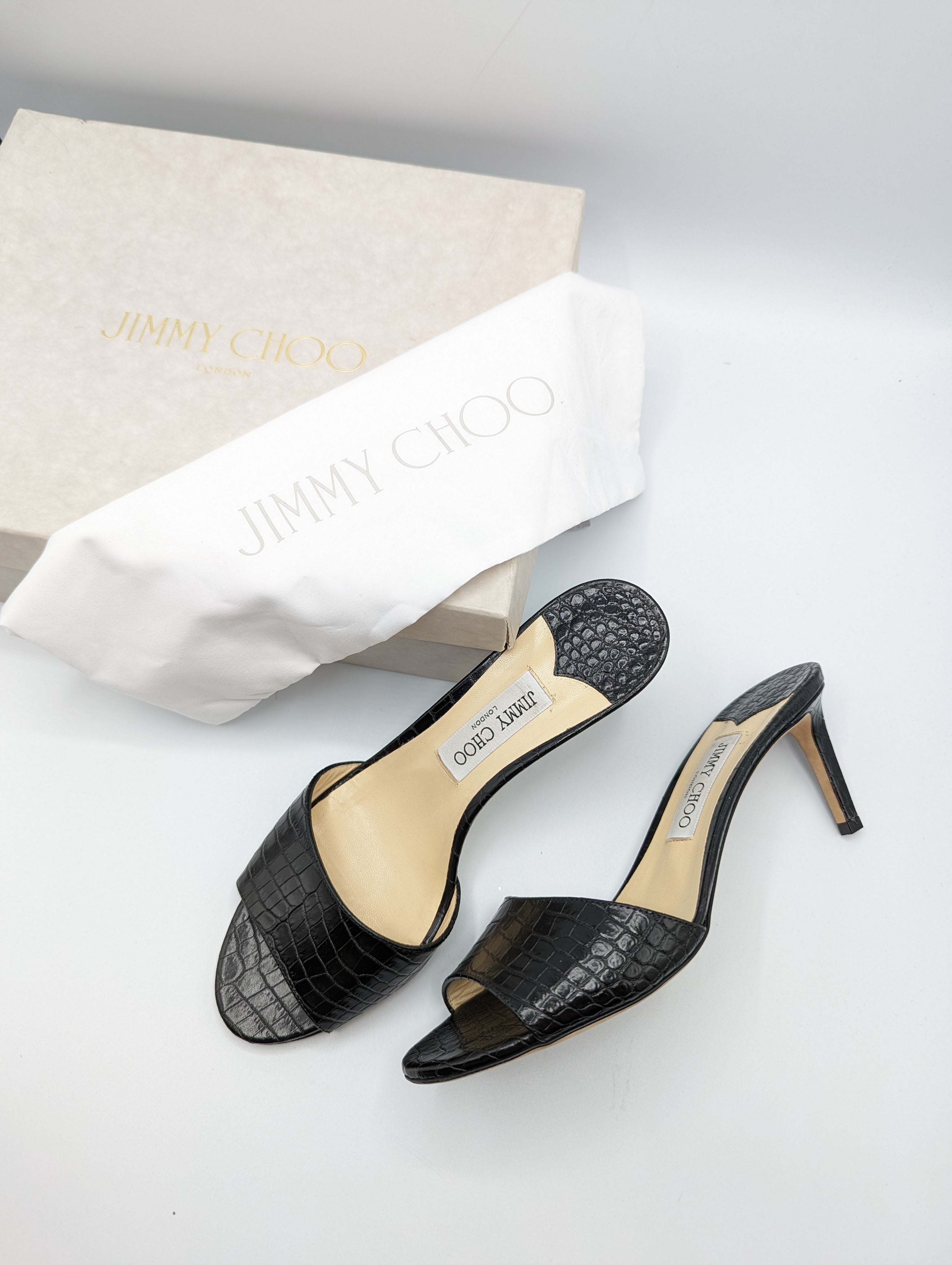 Jimmy Choo Black Croc Embossed Stacey Heels Size 40