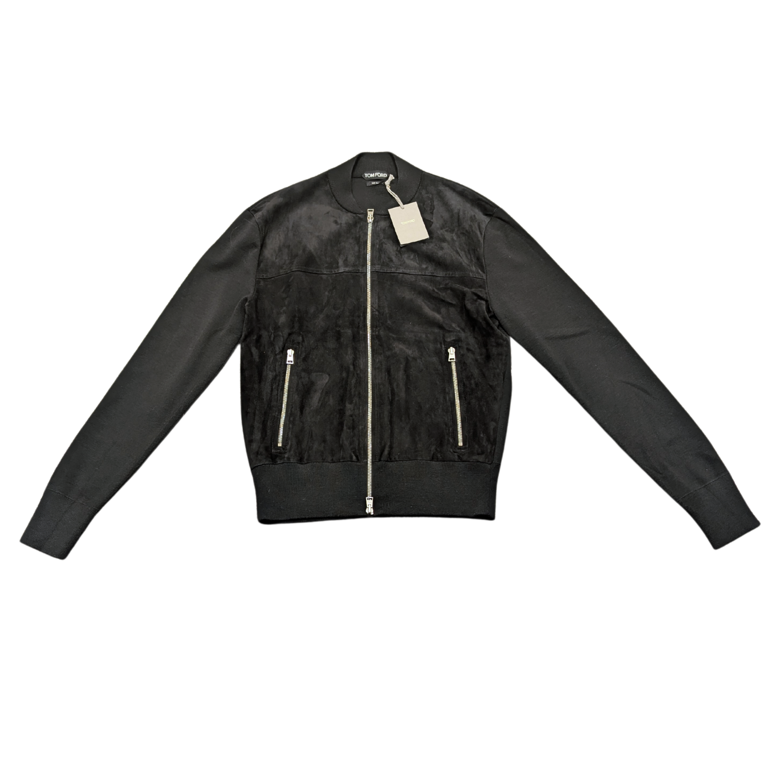 Tom Ford Black Lambskin Suede Wool Zip Jacket Mens Size 52 XL