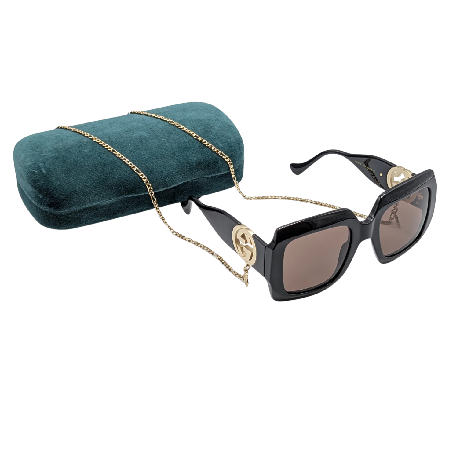 Gucci Brown Interlocking GG Square Frame Chain Sunglasses GG1022S