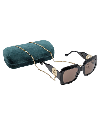 Gucci Brown Interlocking GG Square Frame Chain Sunglasses GG1022S