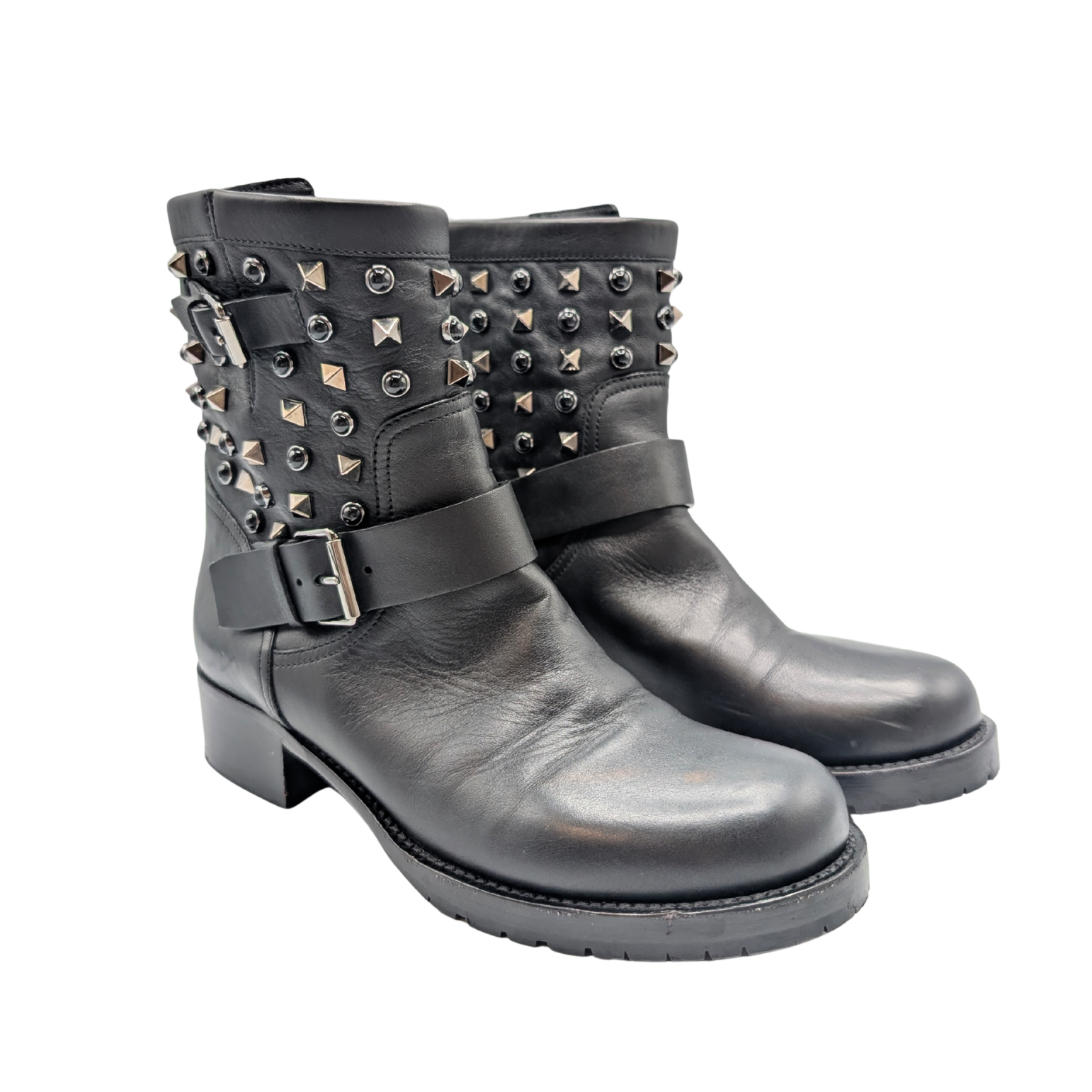 Valentino Garavani Black Leather Rockstud Combat Boots Size 37