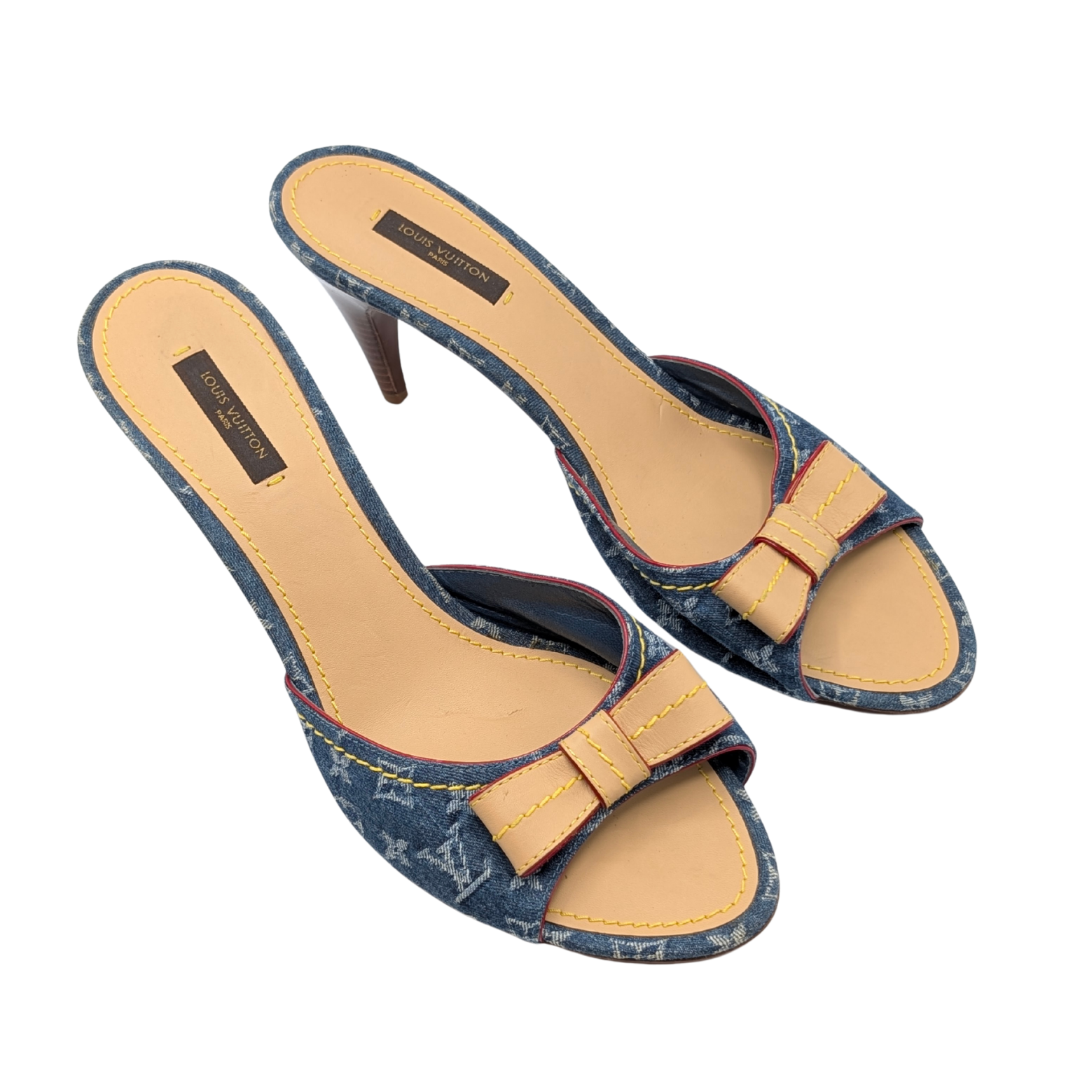 Louis Vuitton Denim Monogram Bow Mules Size 41