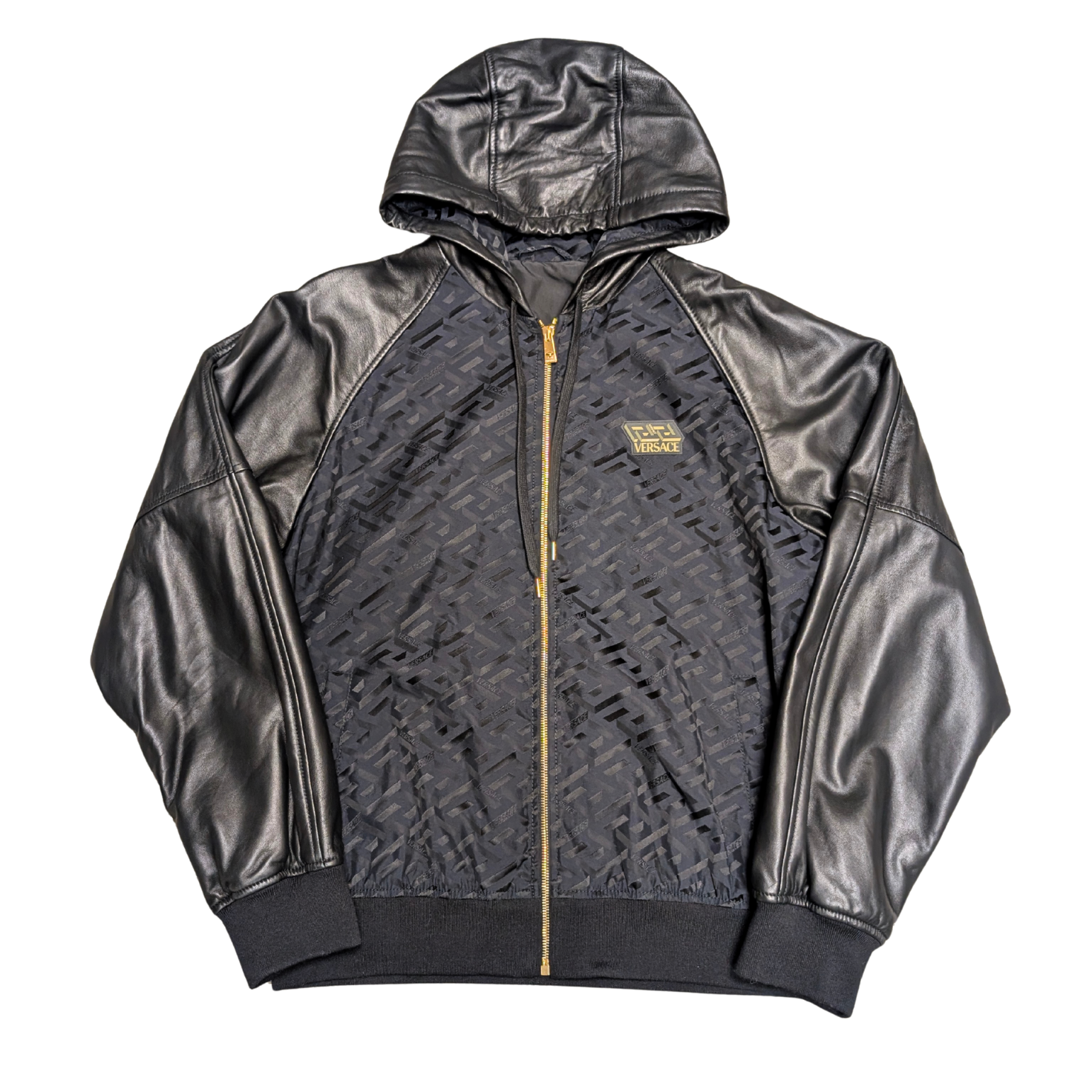 Versace Black Windbreak Bomber Leather Jacket Size Large