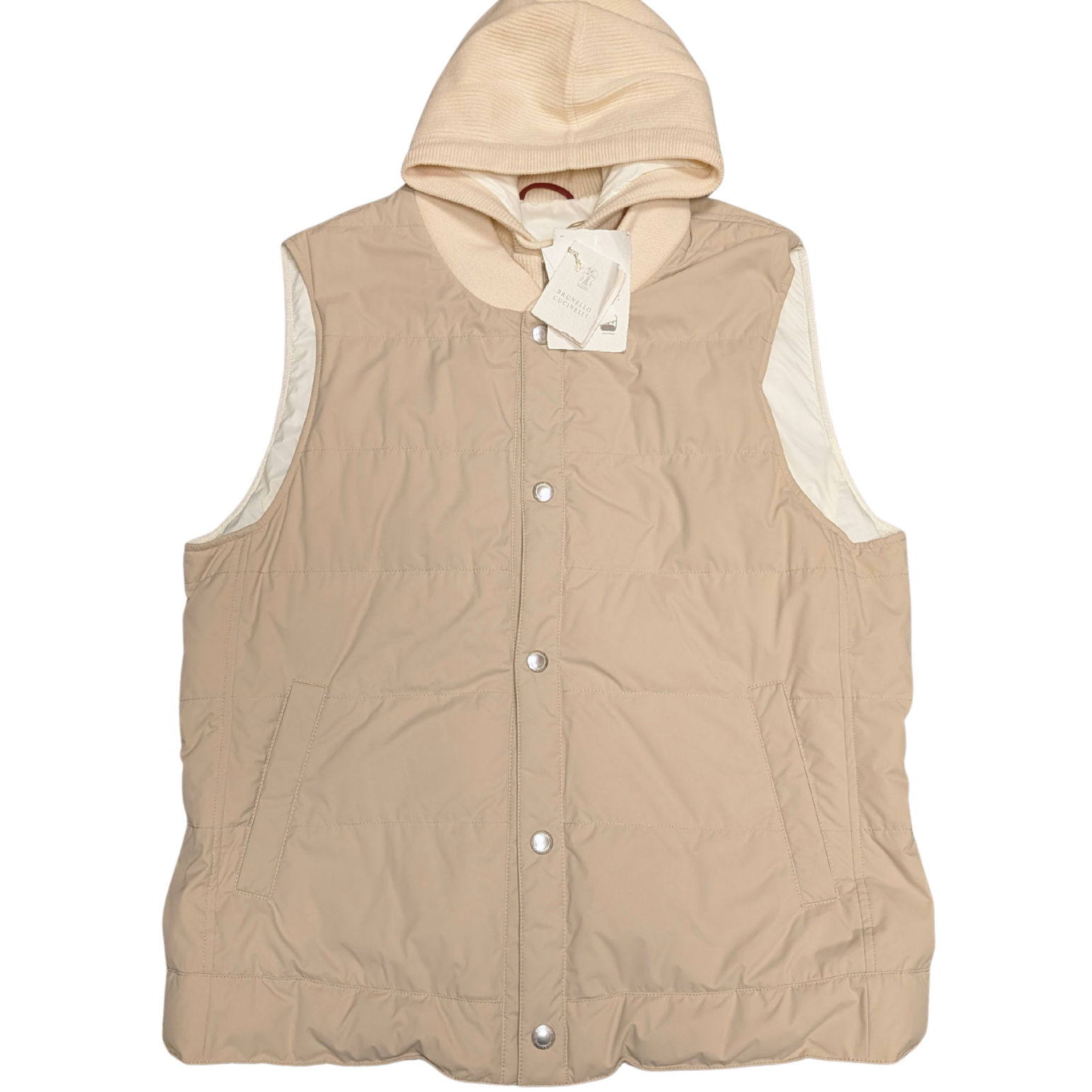 NWT Brunello Cucinelli Wool Cashmere Down Hooded Vest Mens Size Large