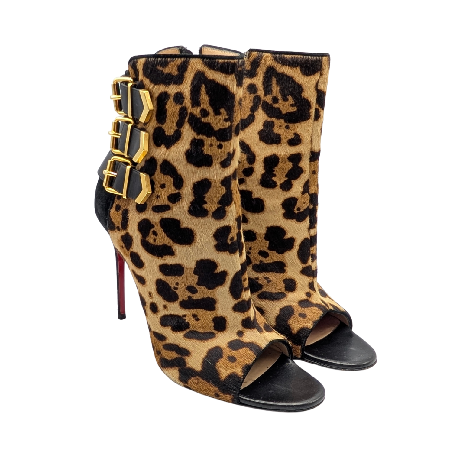 Christian Louboutin Black Leopard Triboclou Ankle Booties Size 39