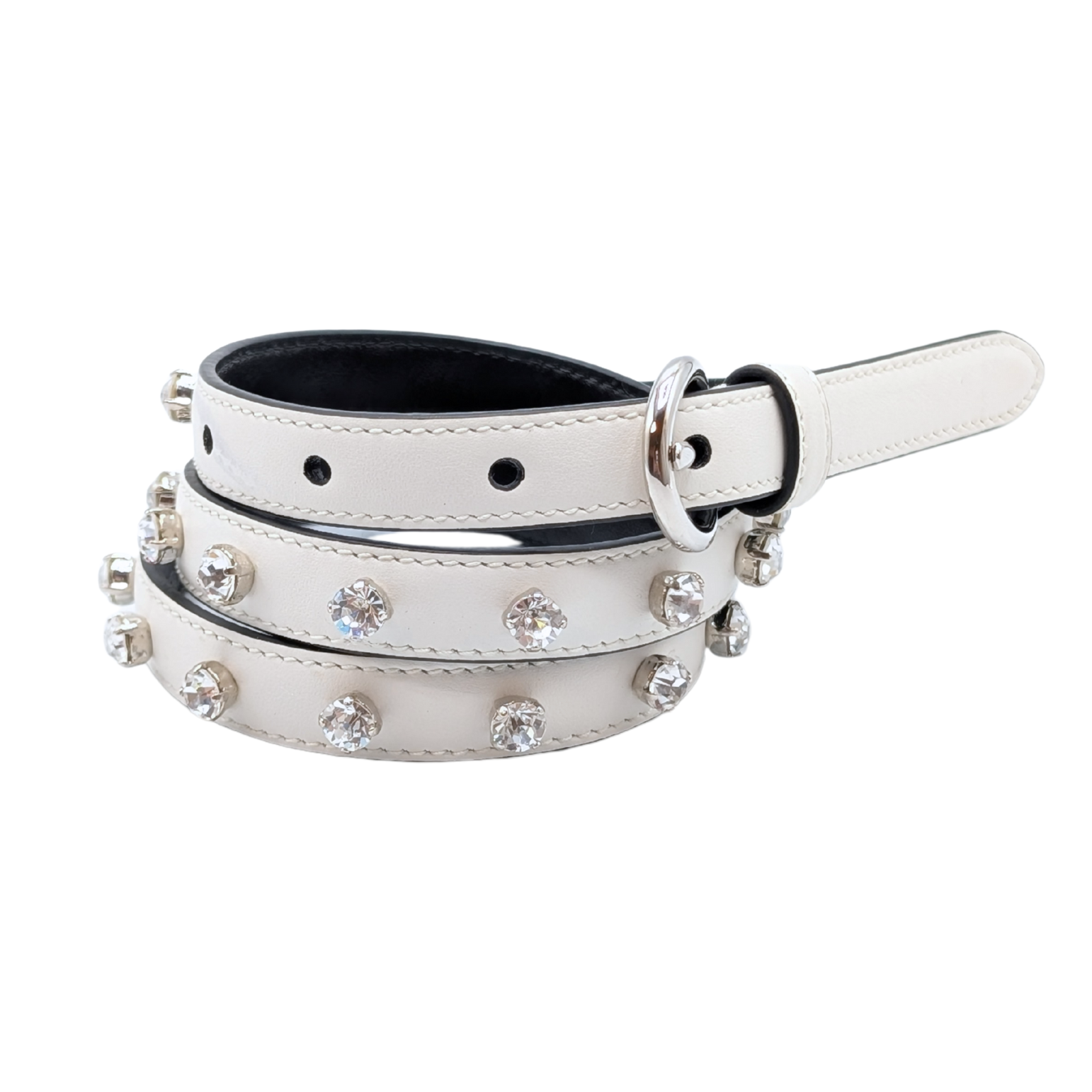Miu Miu Cream Leather Crystal Belt Size 32/80