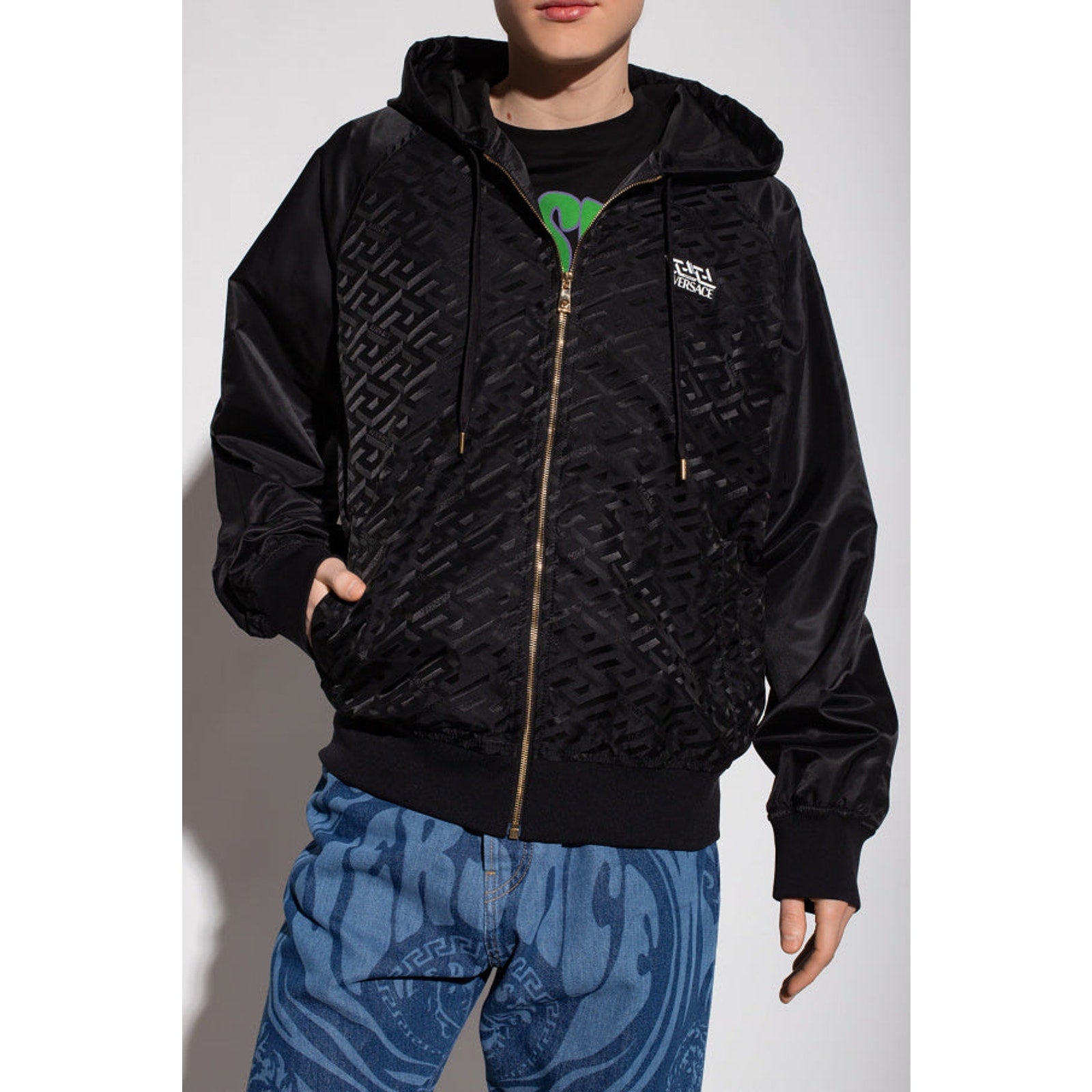 Versace Black Windbreak Bomber Leather Jacket Size Large