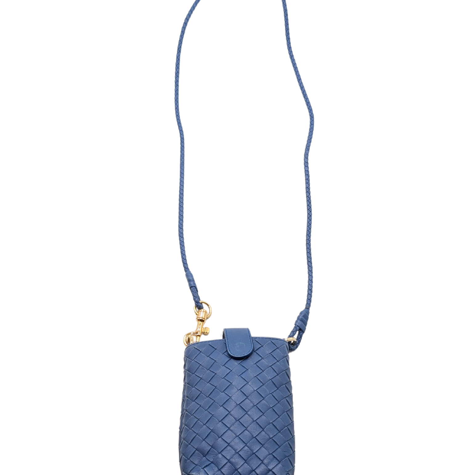 Bottega Veneta Blue Intrecciato Leather Phone Pouch Shoulder Bag