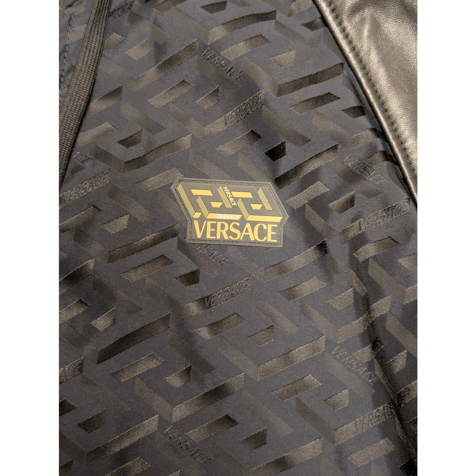Versace Black Windbreak Bomber Leather Jacket Size Large
