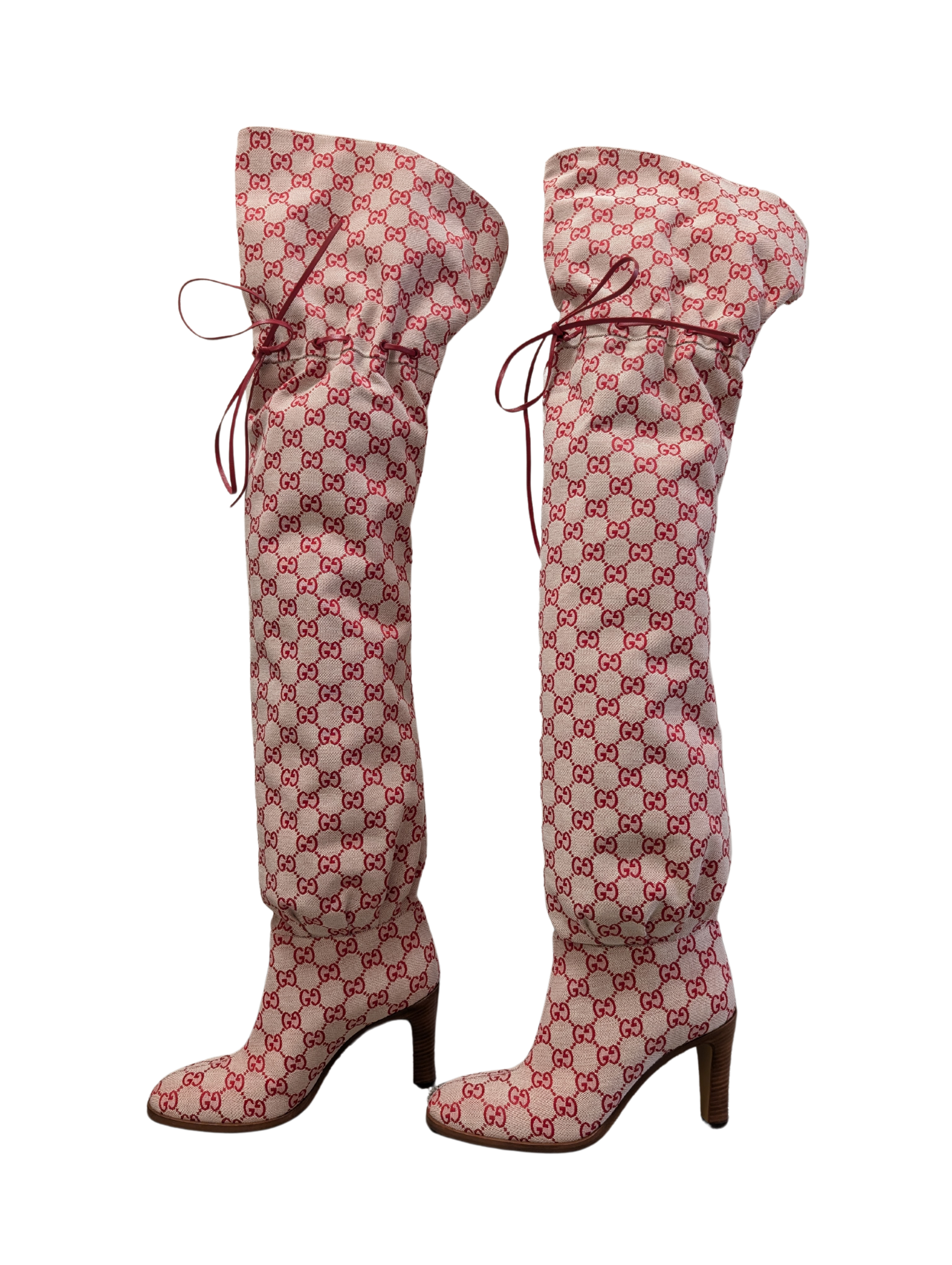 NIB Gucci Red Monogram OTK Boots Size 39.5