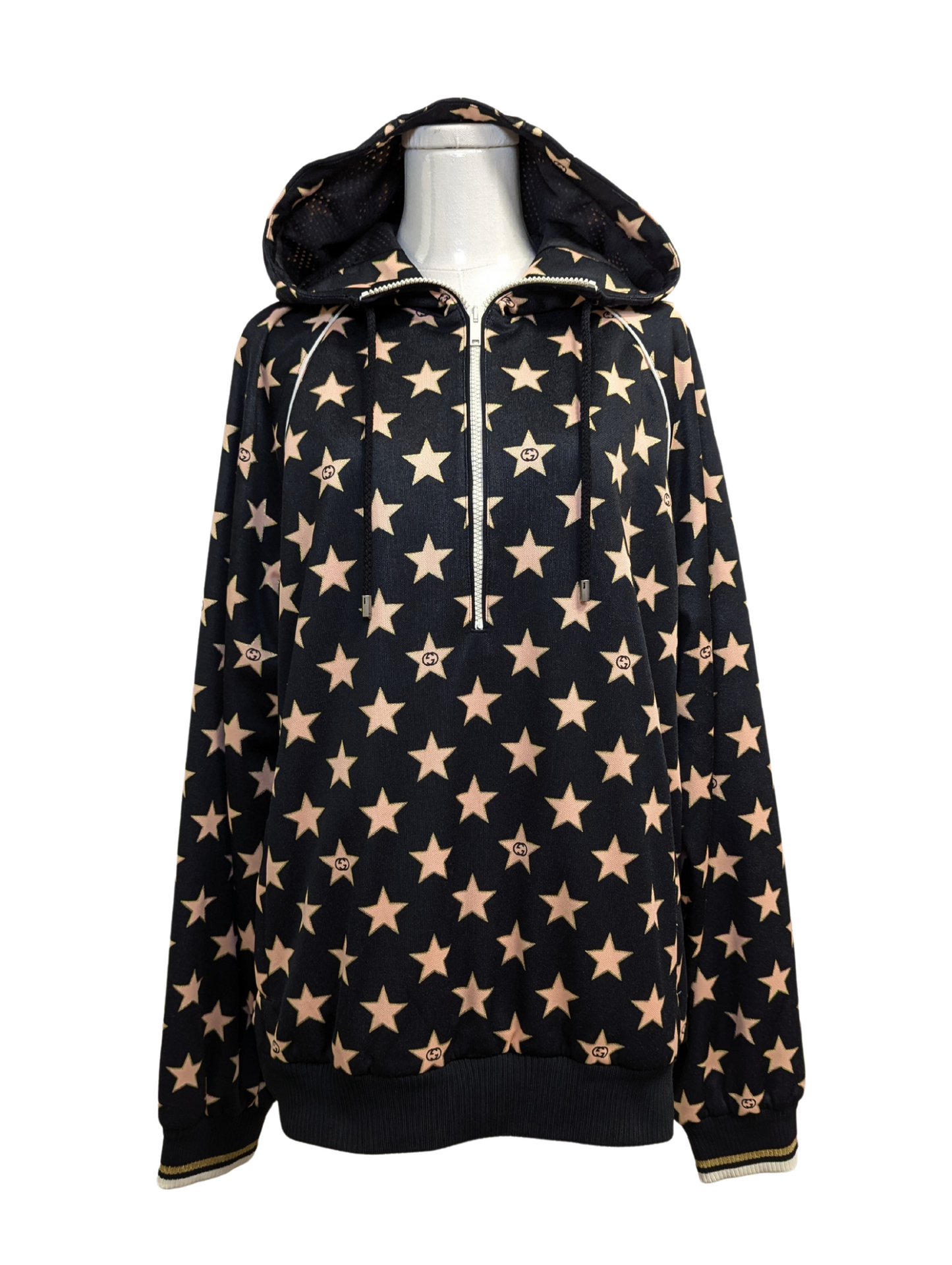 Gucci Black Star Technical Jersey Hooded Sweatshirt Size Mens Medium