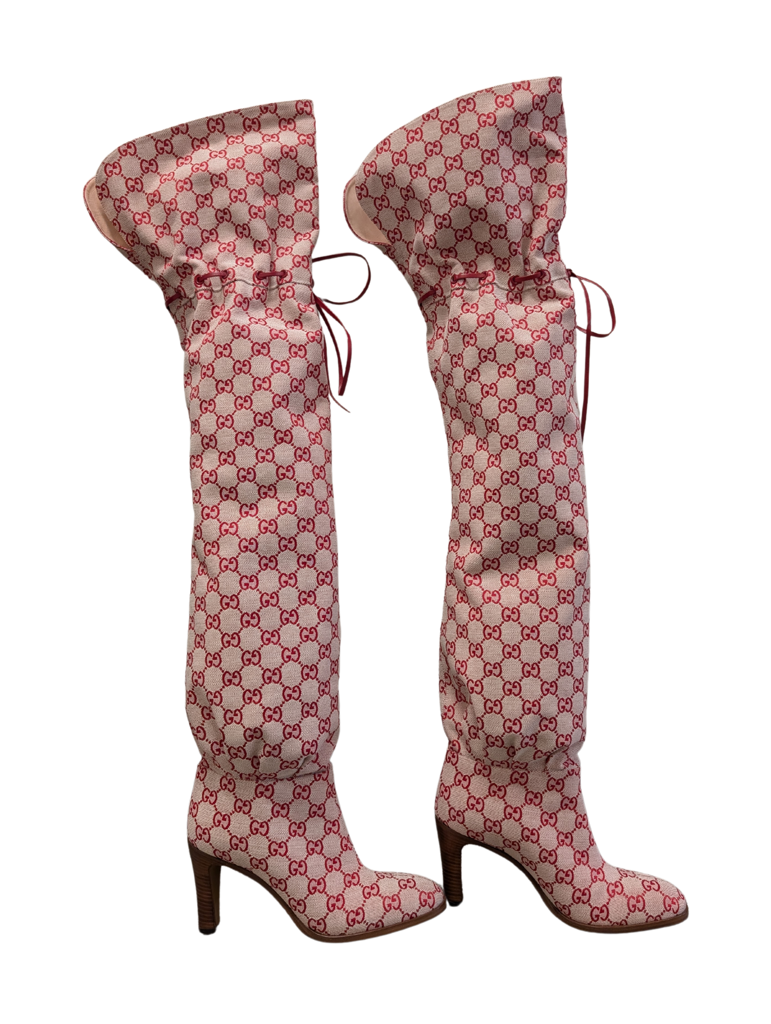 NIB Gucci Red Monogram Over The Knee Boots Size 39.5