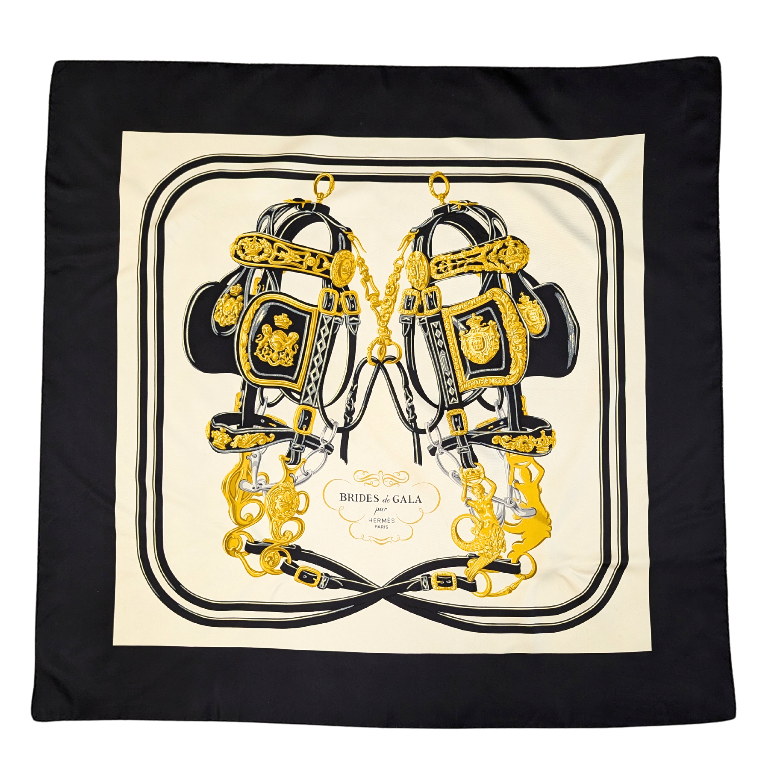 Hermès Black Brides de Gala Silk Scarf 90