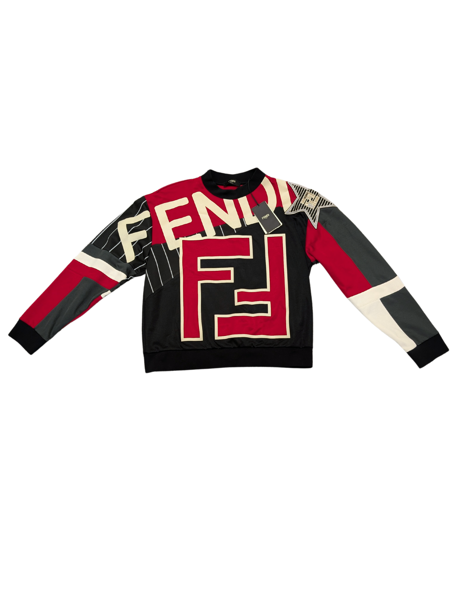 Fendi FF Logo Red Black Cotton Sport Sweatshirt Size Men's