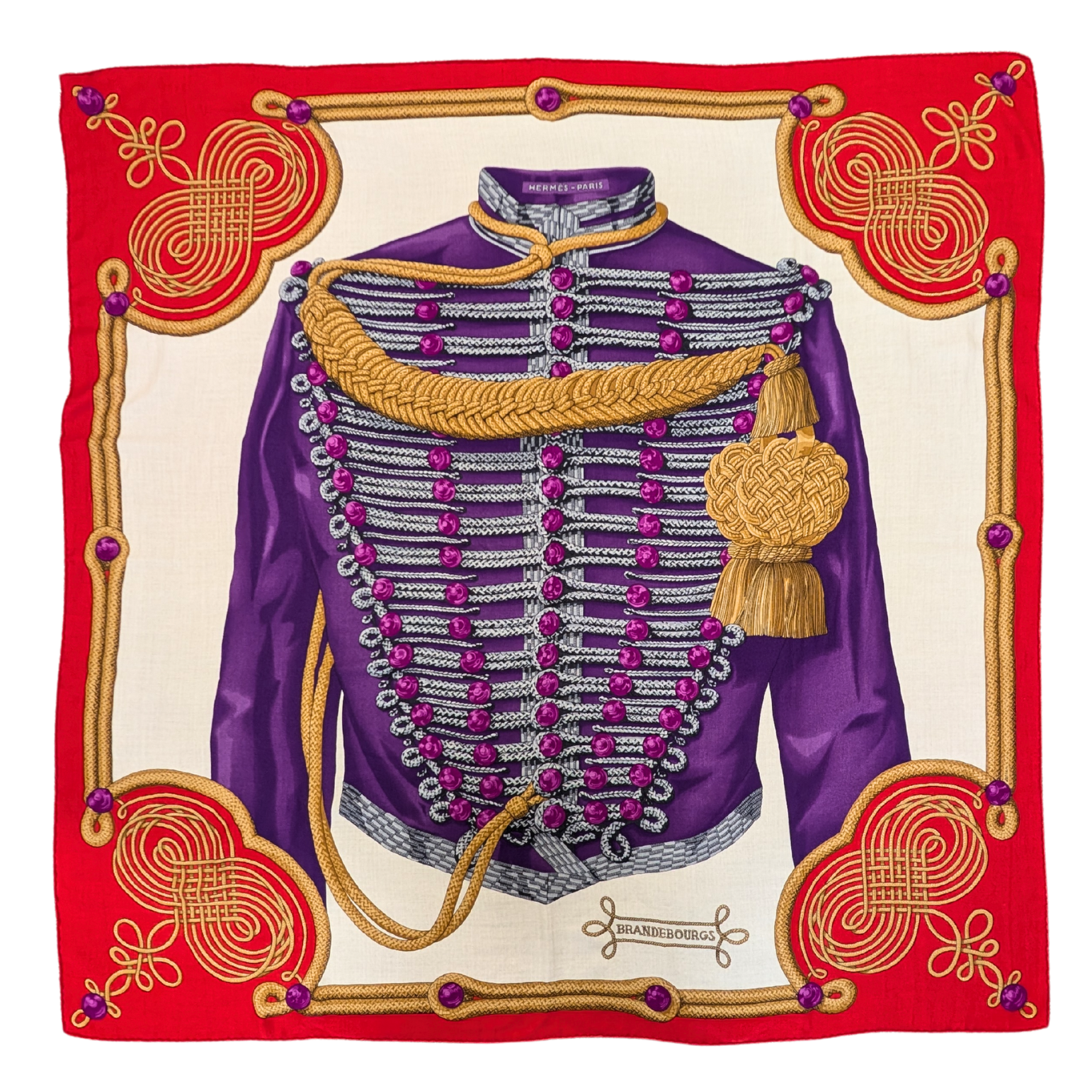 Hermes Red Purple Brandebourgs Cathy Latham Cashmere Silk Shawl 140