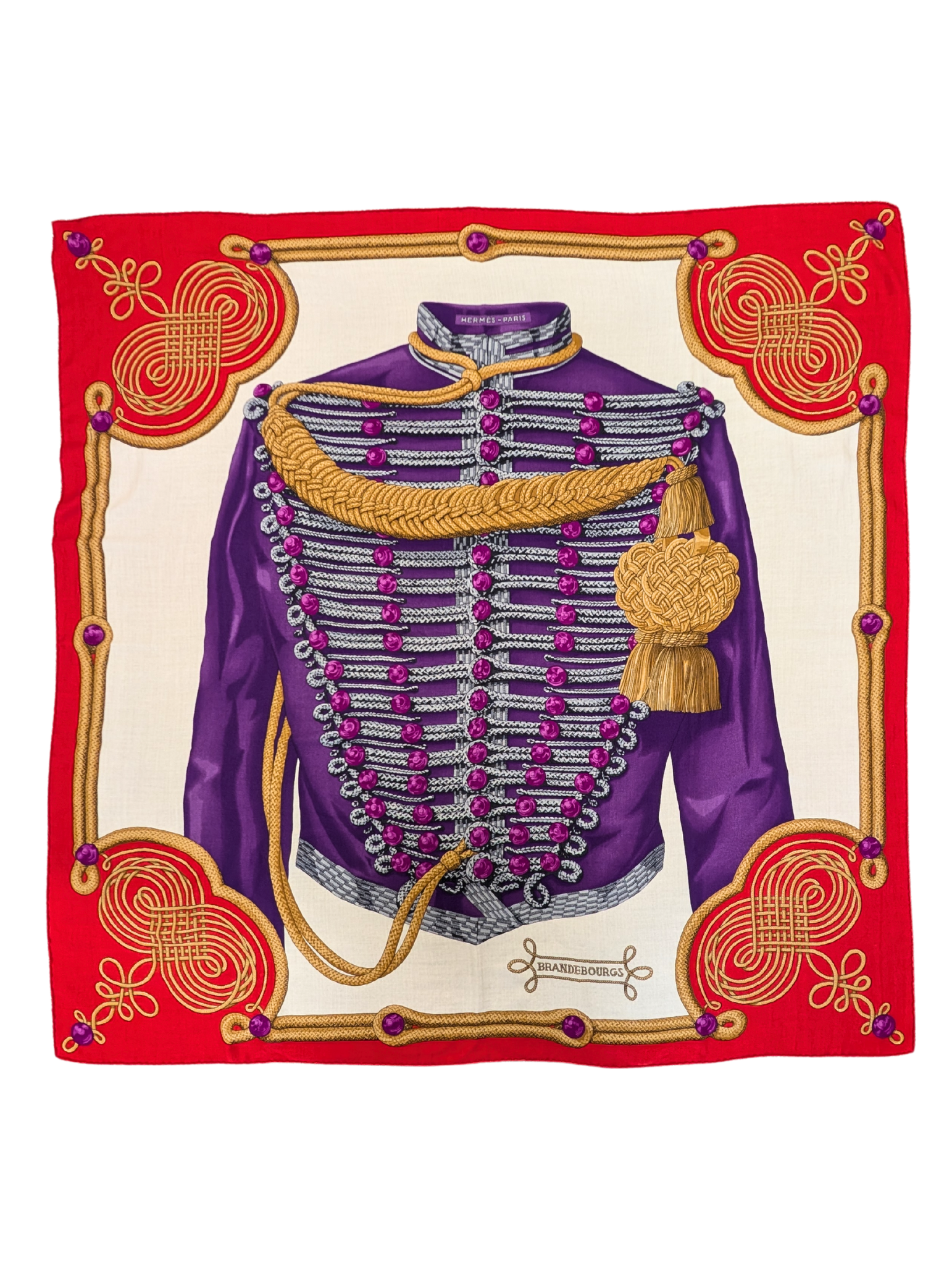 Hermes Red Purple Brandebourgs Cathy Latham Cashmere Silk Shawl 140