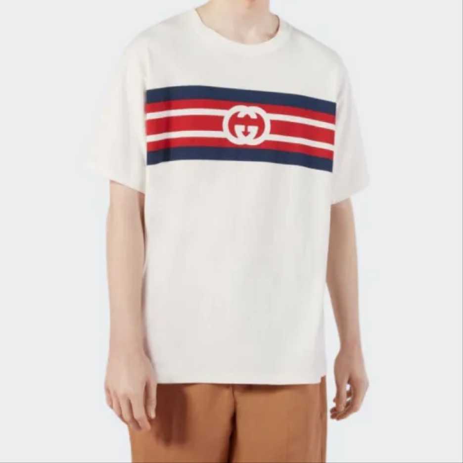 NWT Gucci Cream GG Logo T-Shirt Mens Size XS