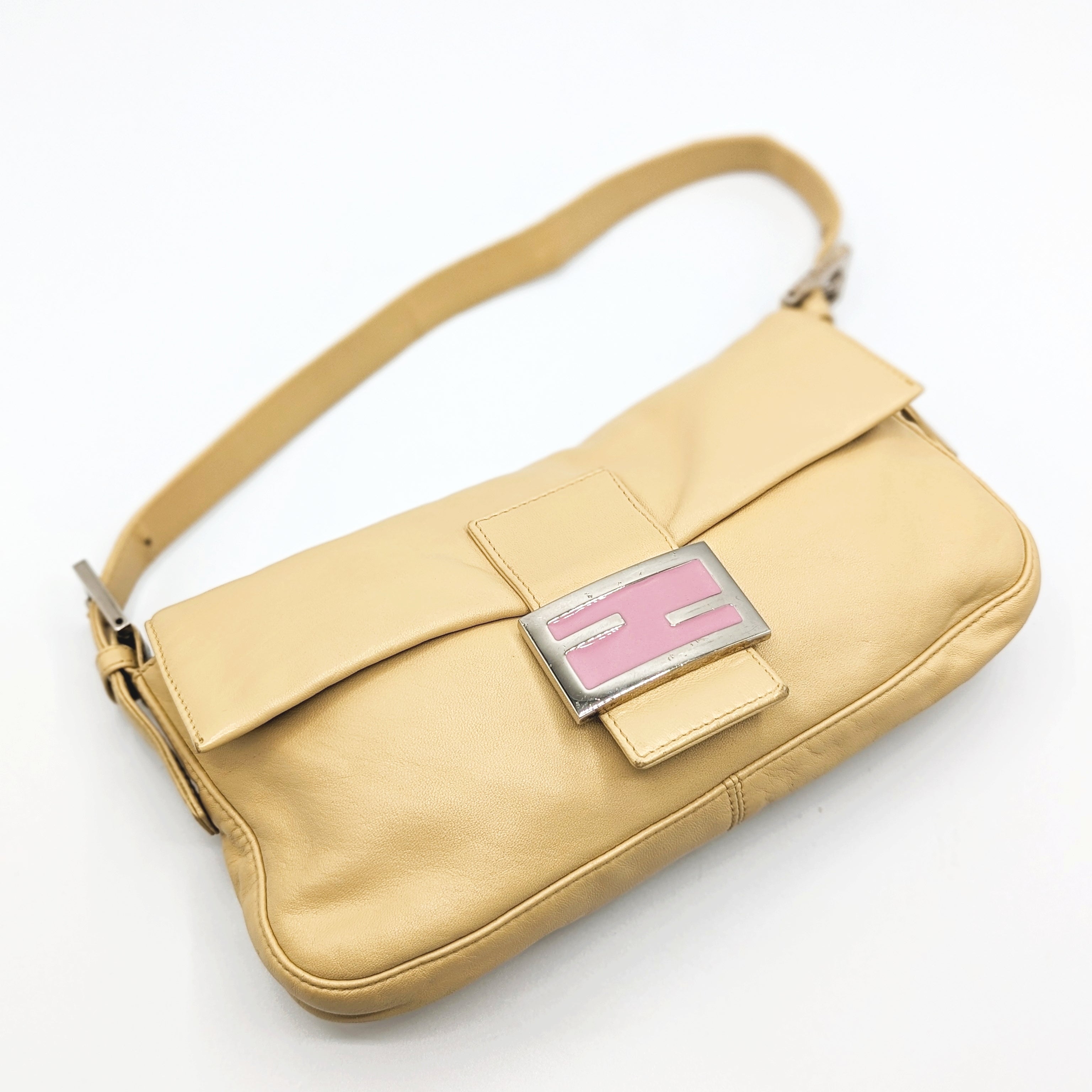 Fendi Beige Leather FF Baguette Shoulder Bag