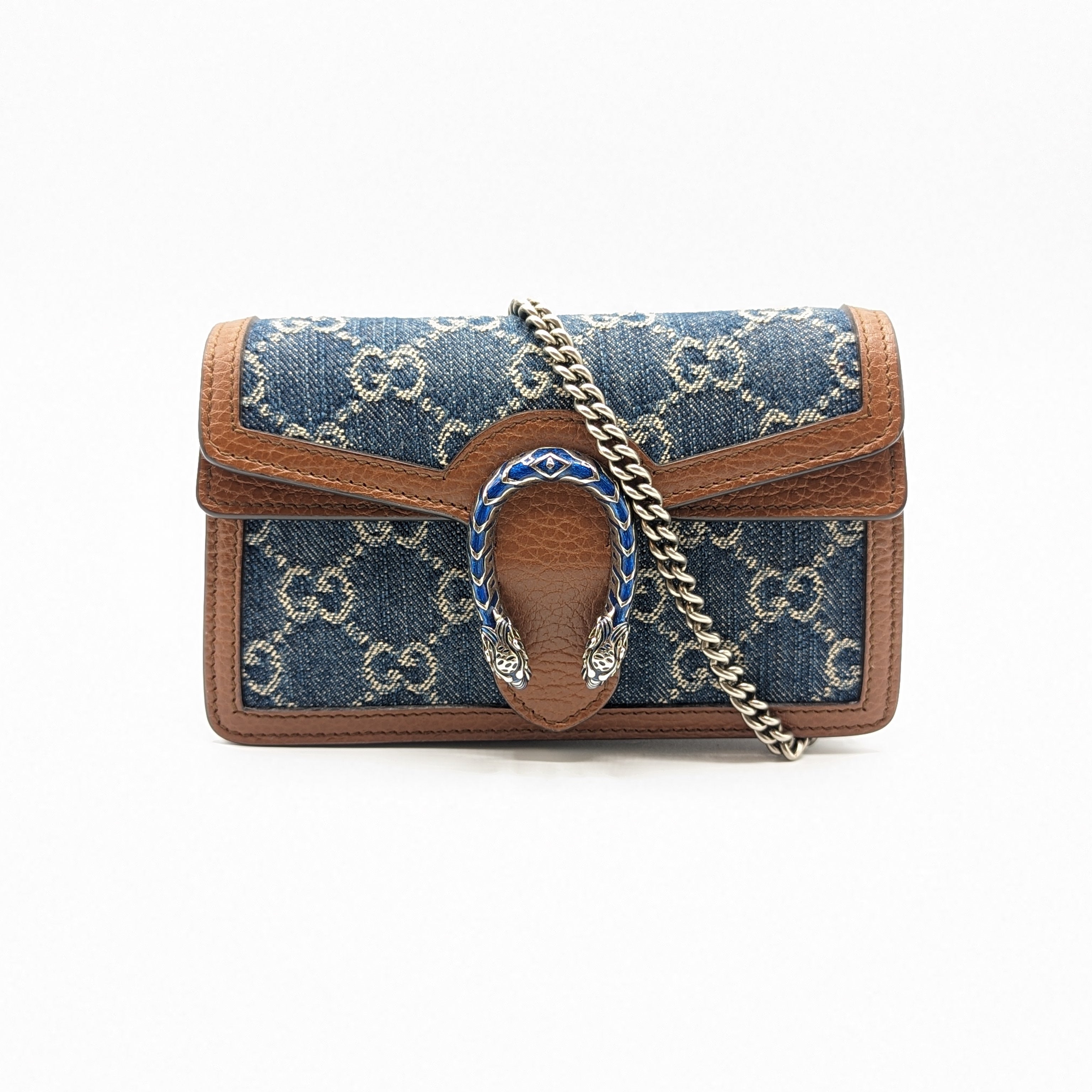 Gucci Denim Monogram Dionysus Super Mini Crossbody Bag