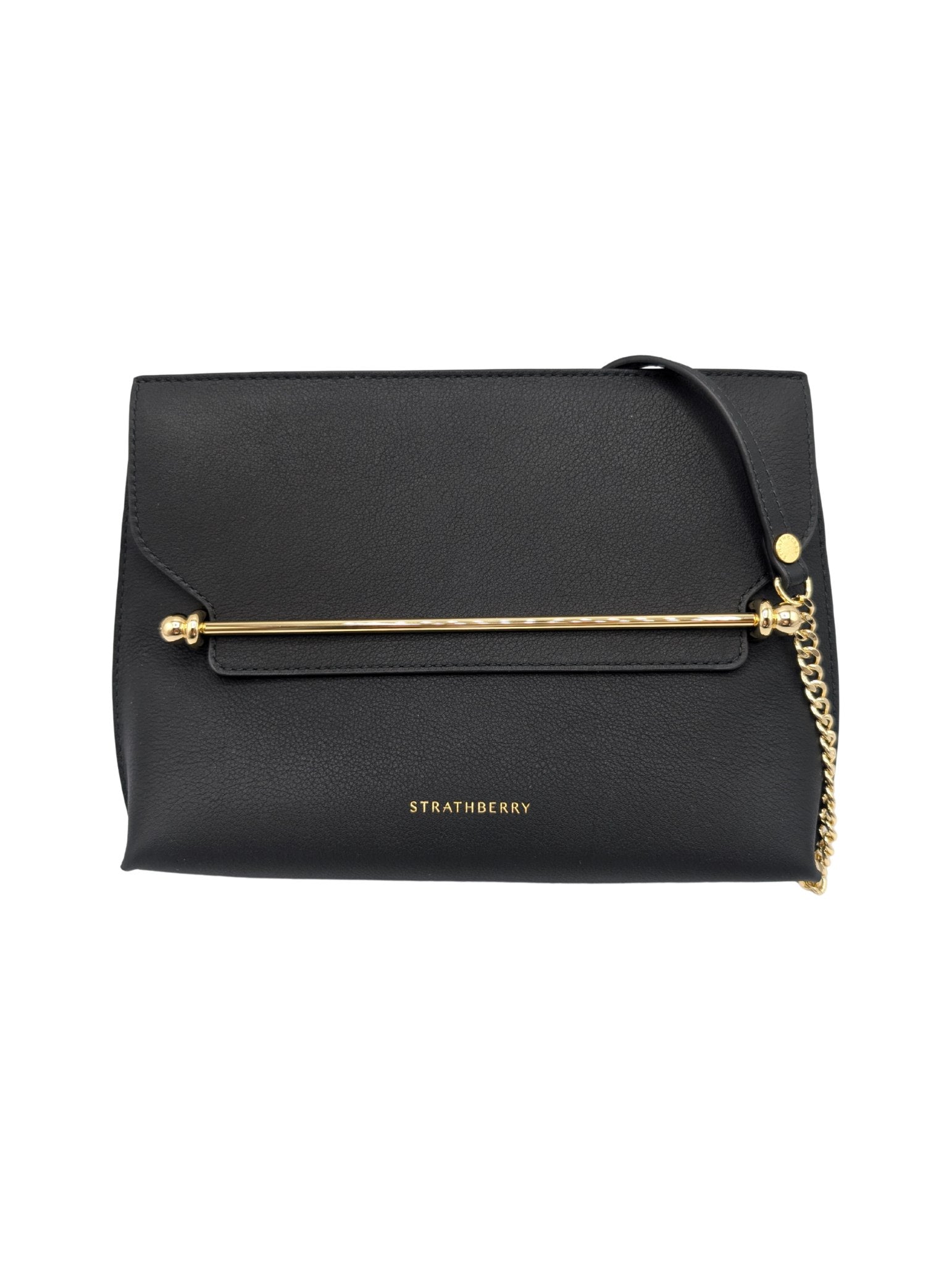 Strathberry Stylist Bar Black Leather Clutch Chain Crossbody