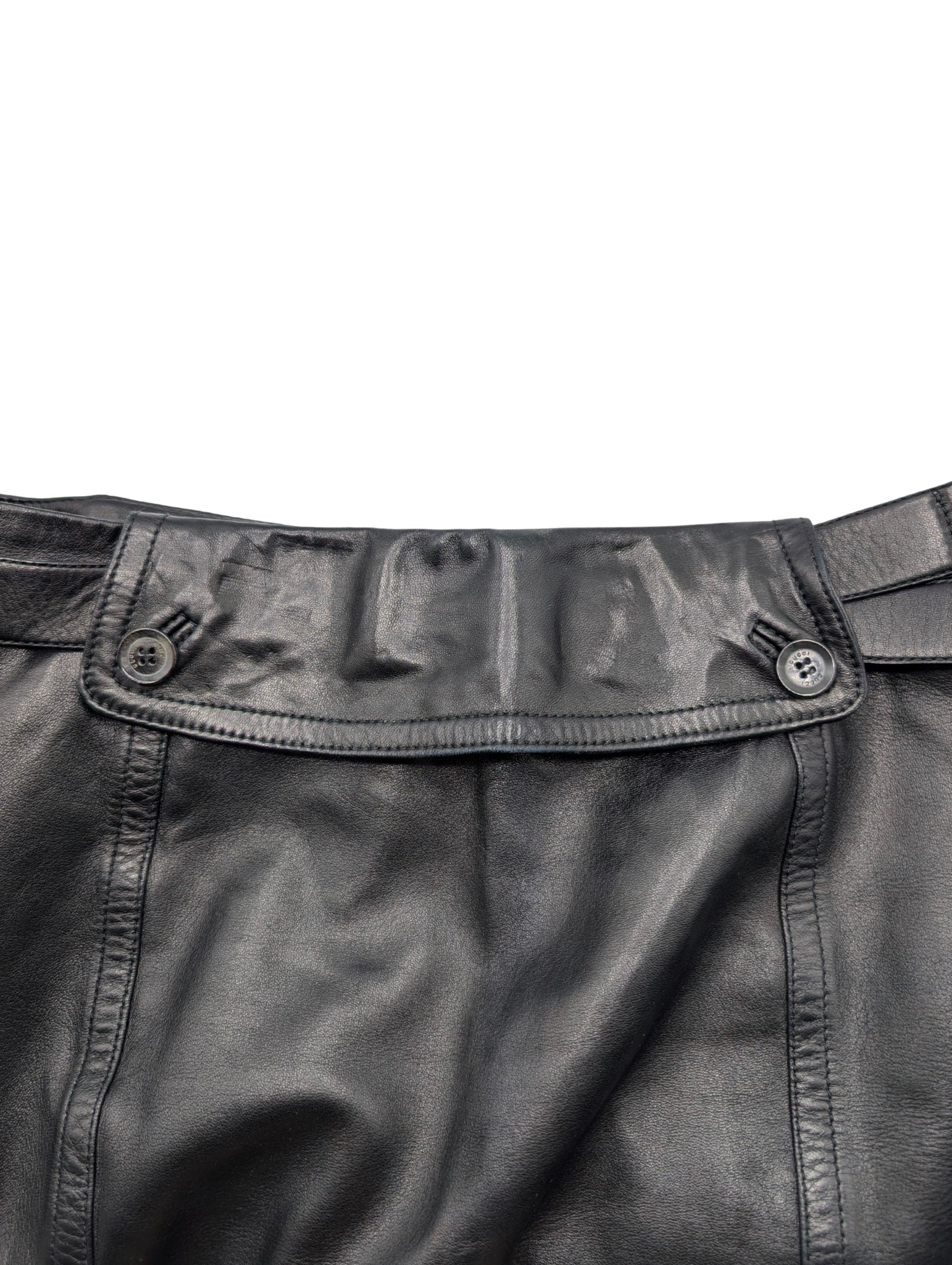 Gucci Black Leather Interlocking GG Belt Knee Length Skirt Size 38