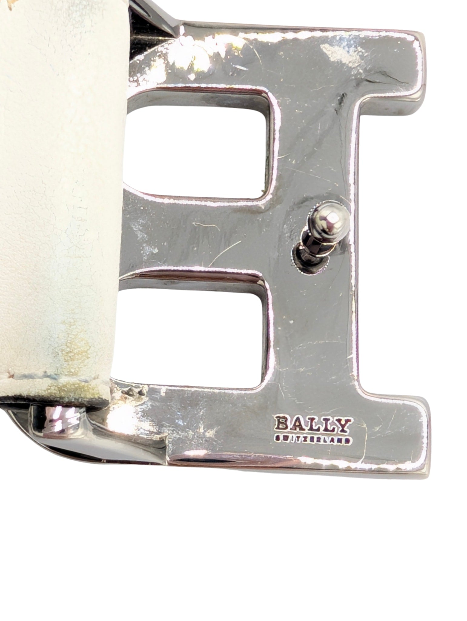 Bally White Perforated Leather B Buckle Belt Men Size 95/38