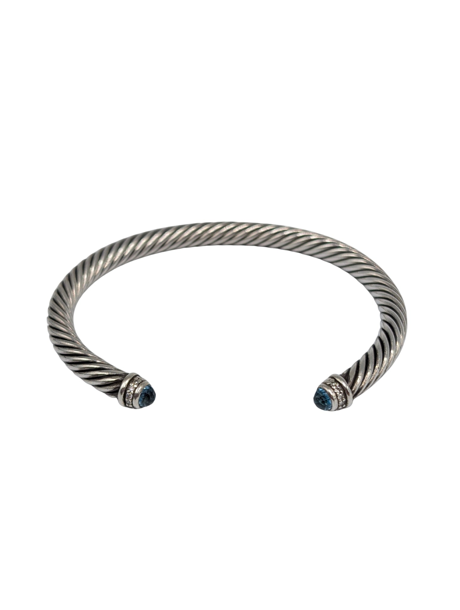 David Yurman Blue Quartz Diamond Sterling Silver 925 Cable Bracelet 4mm