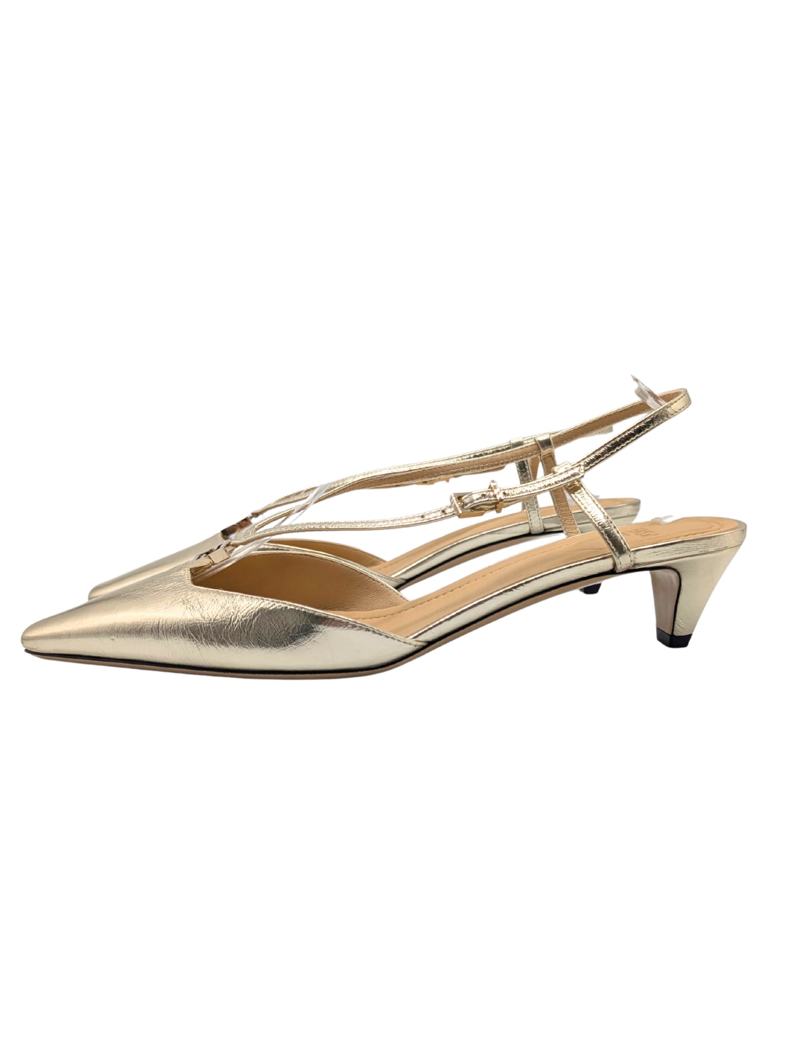 Fendi FFold Gold Leather Slingback Pumps Size 39.5
