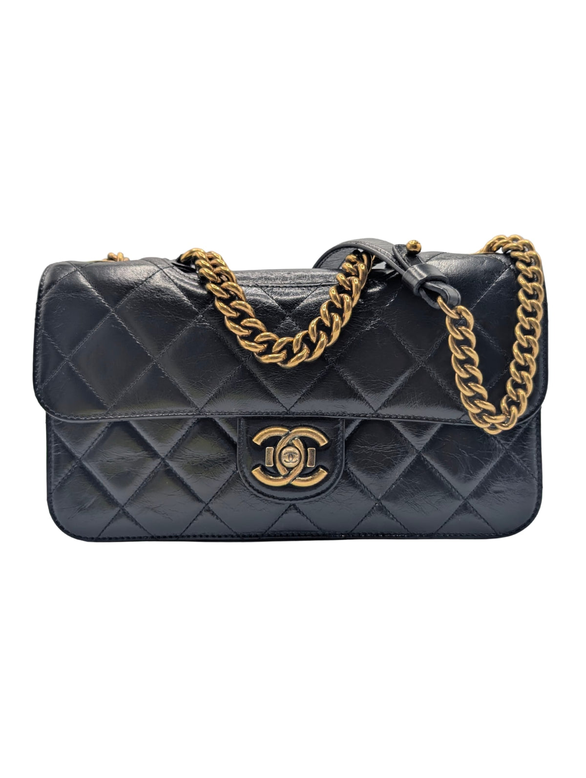 Chanel Black Quilted Glazed Calfskin Perfect Edge Medium Flap Bag
