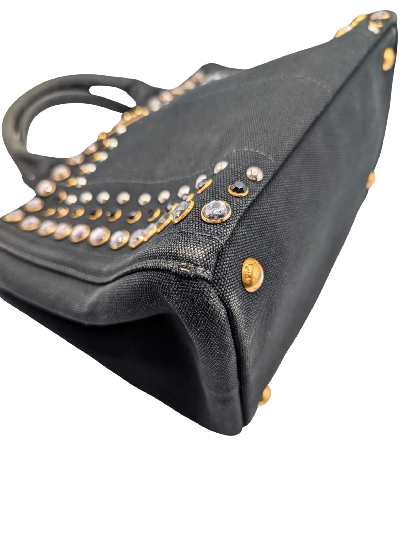 Prada Black Canapa Crystal Studded Tote