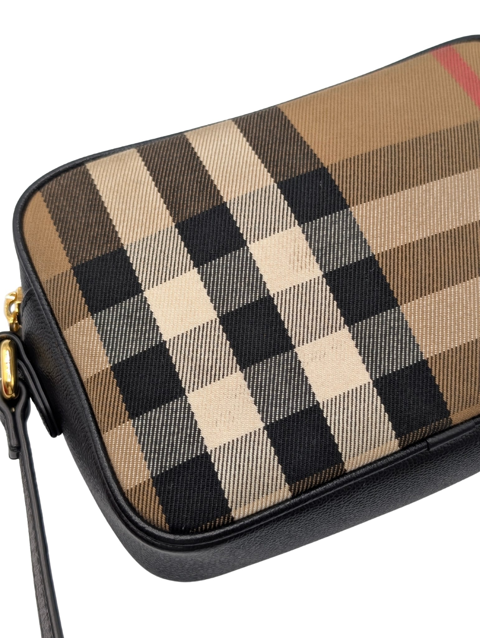 Burberry Check Black Leather Camera Crossbody Bag