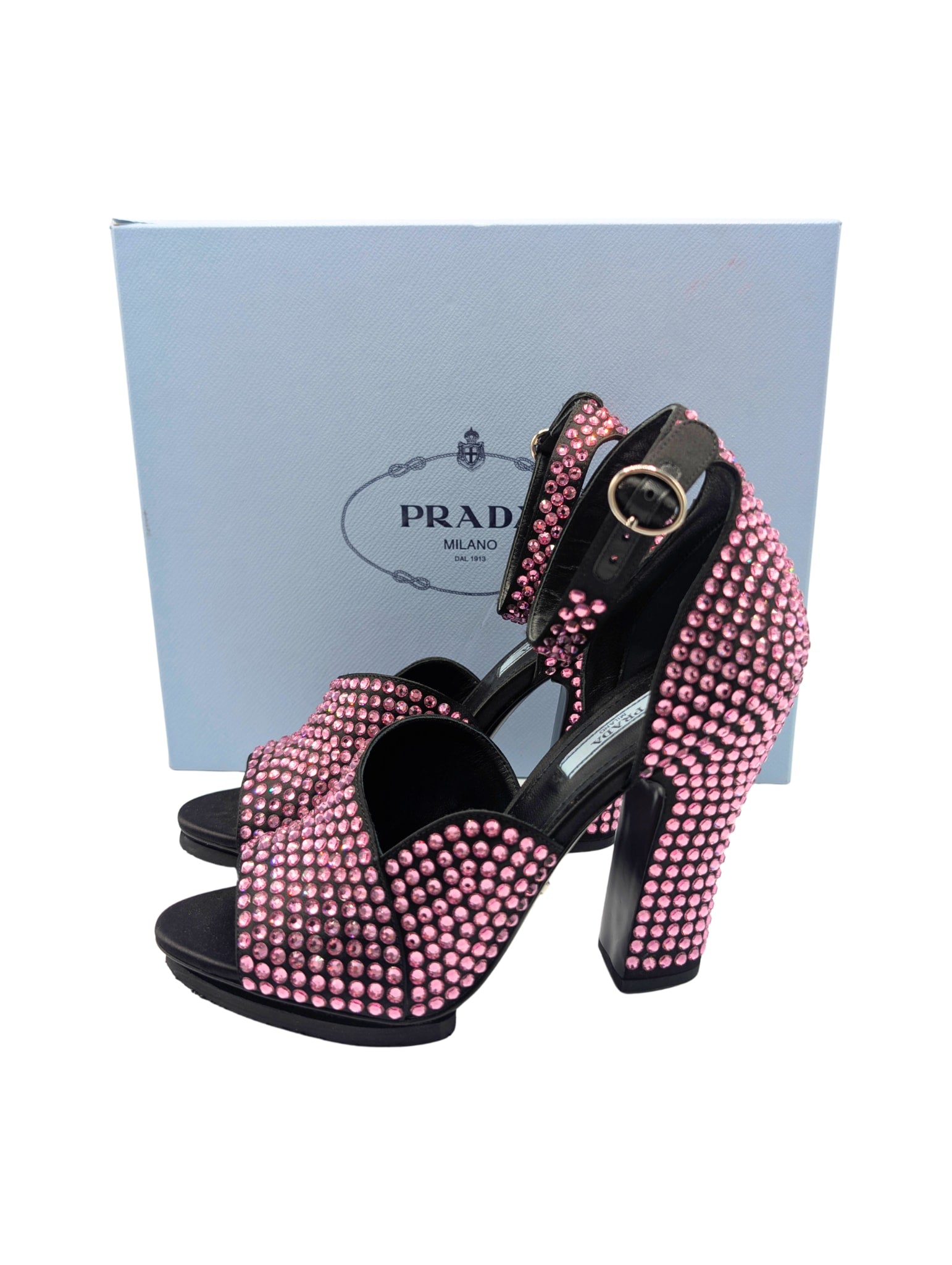 Prada Pink Swarovski Crystal Block Heels Fall 2019 Size 37