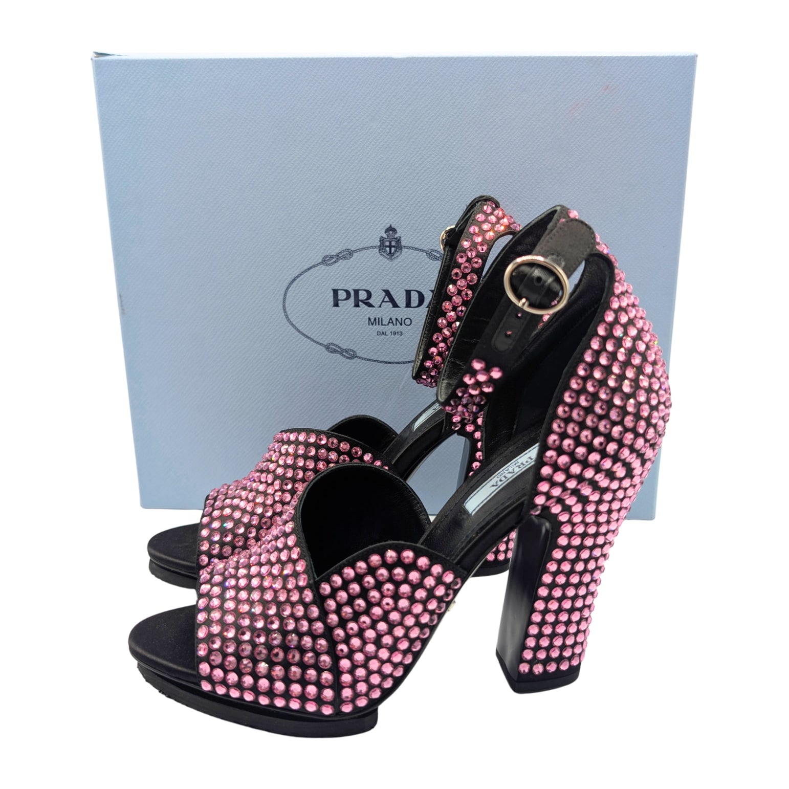 Prada Pink Swarovski Crystal Block Heels Fall 2019 Size 37