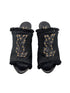 Yves Saint Laurent Black Shearling YSL Studded Platform Wedge Clog Mules Size 37