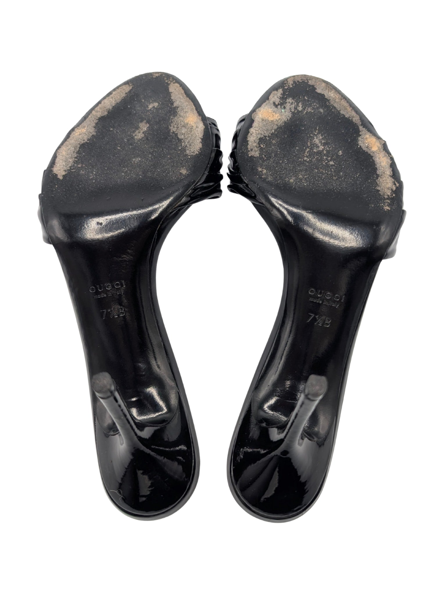 Gucci Black Patent Gold Hysteria Mule Sandals Size 7.5
