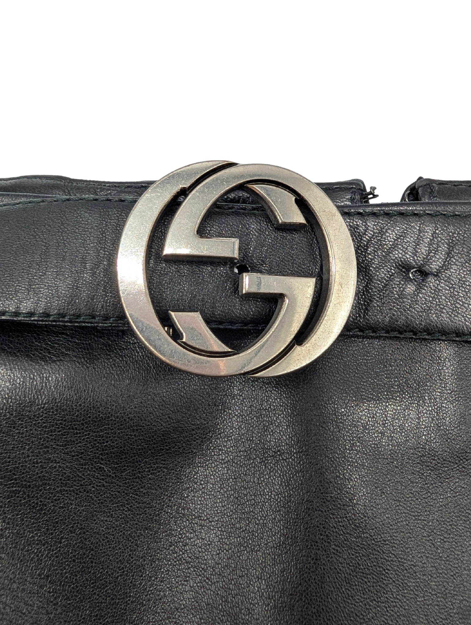 Gucci Black Leather Interlocking GG Belt Knee Length Skirt Size 38
