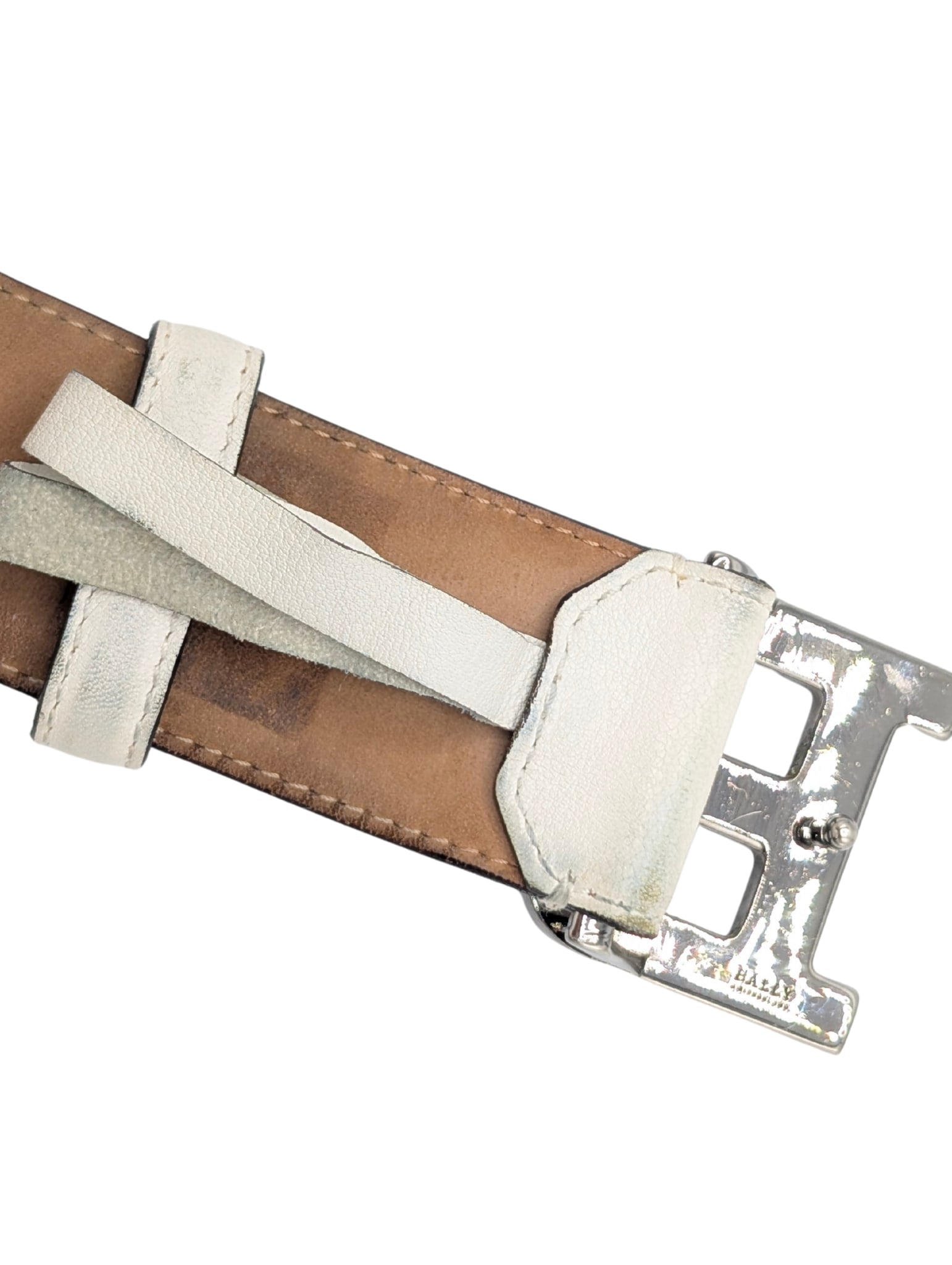 Bally White Perforated Leather B Buckle Belt Men Size 95/38