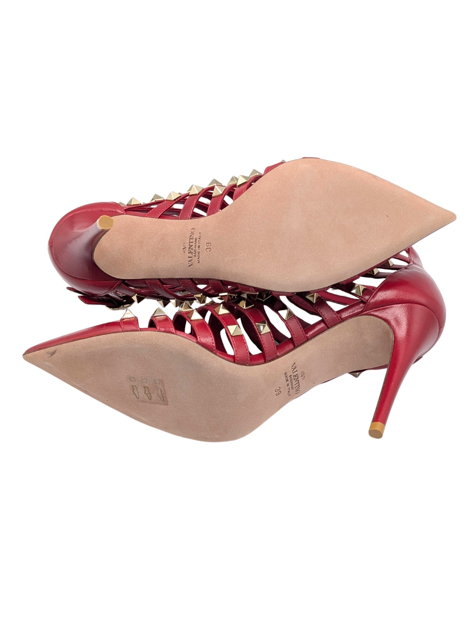 Valentino Garavani Alcove Red Leather Studded Strappy Ankle Booties Size 39