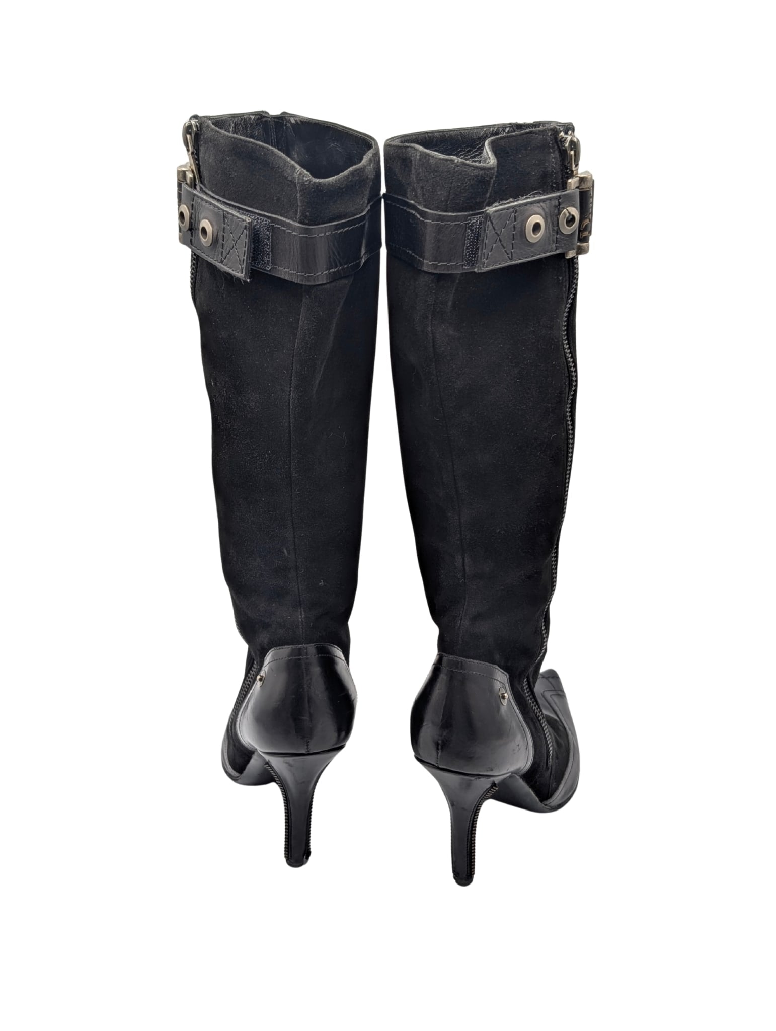 Christian Dior Black Suede Zipper Knee High Boots Y2K Galliano Size 38