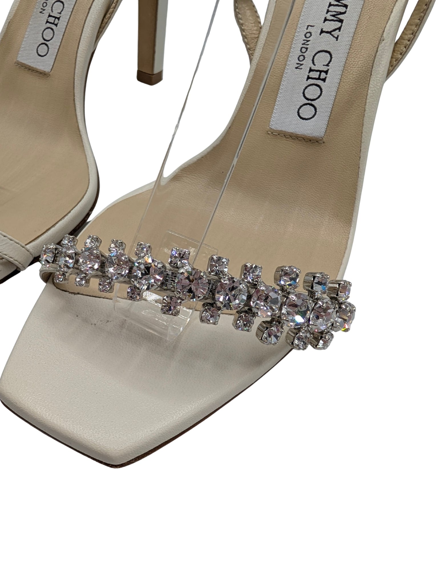 Jimmy Choo Cream Meira Crystal Sandal Heels Size 36.5