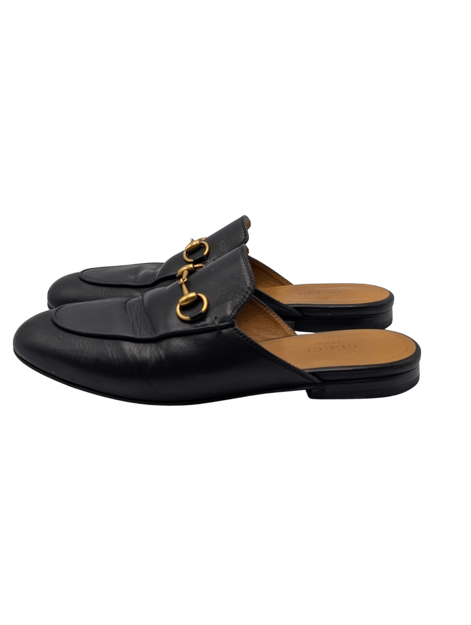 Gucci Black Leather Princetown Horsebit Mules Size 36.5