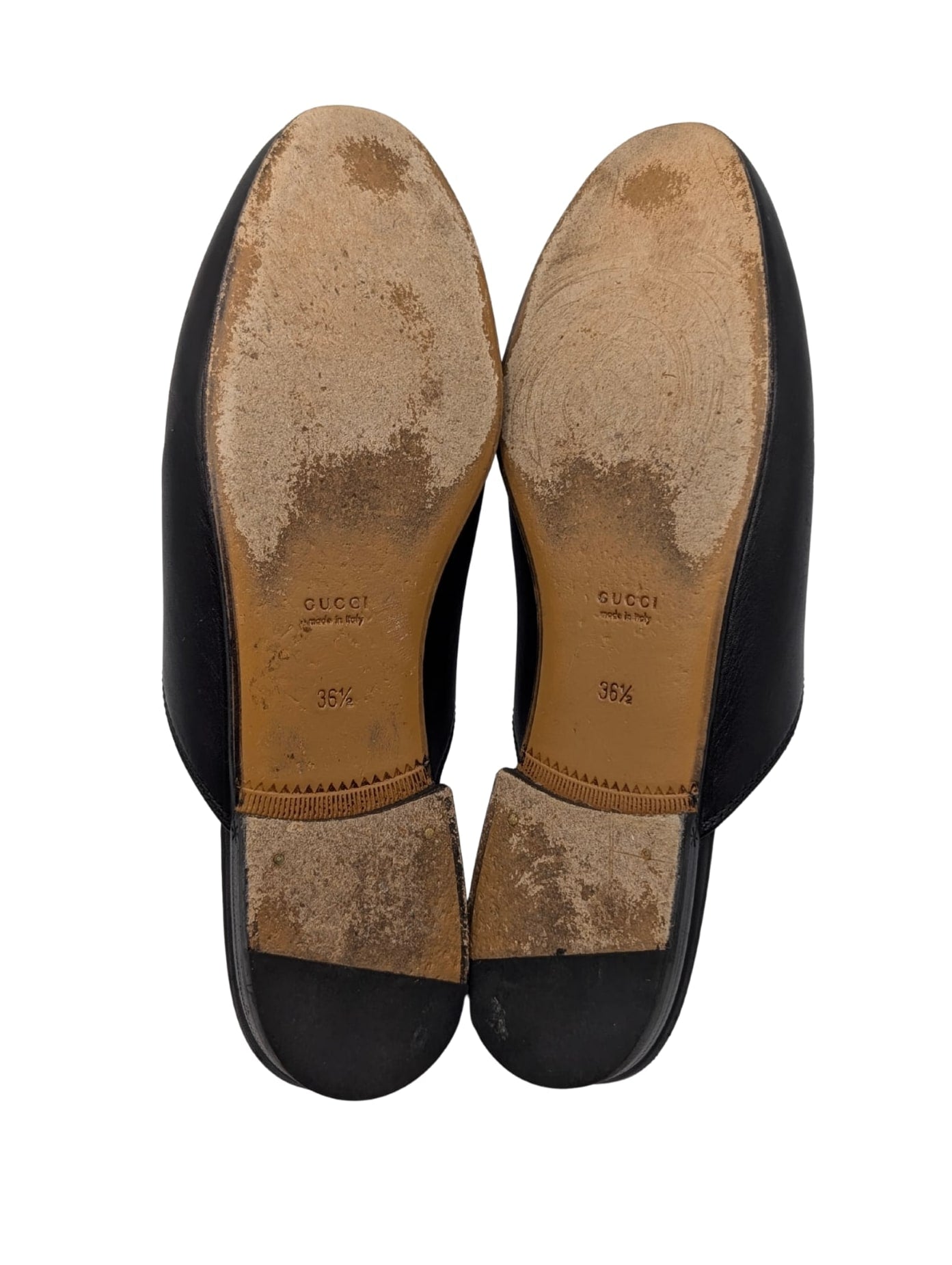 Gucci Black Leather Princetown Horsebit Mules Size 36.5