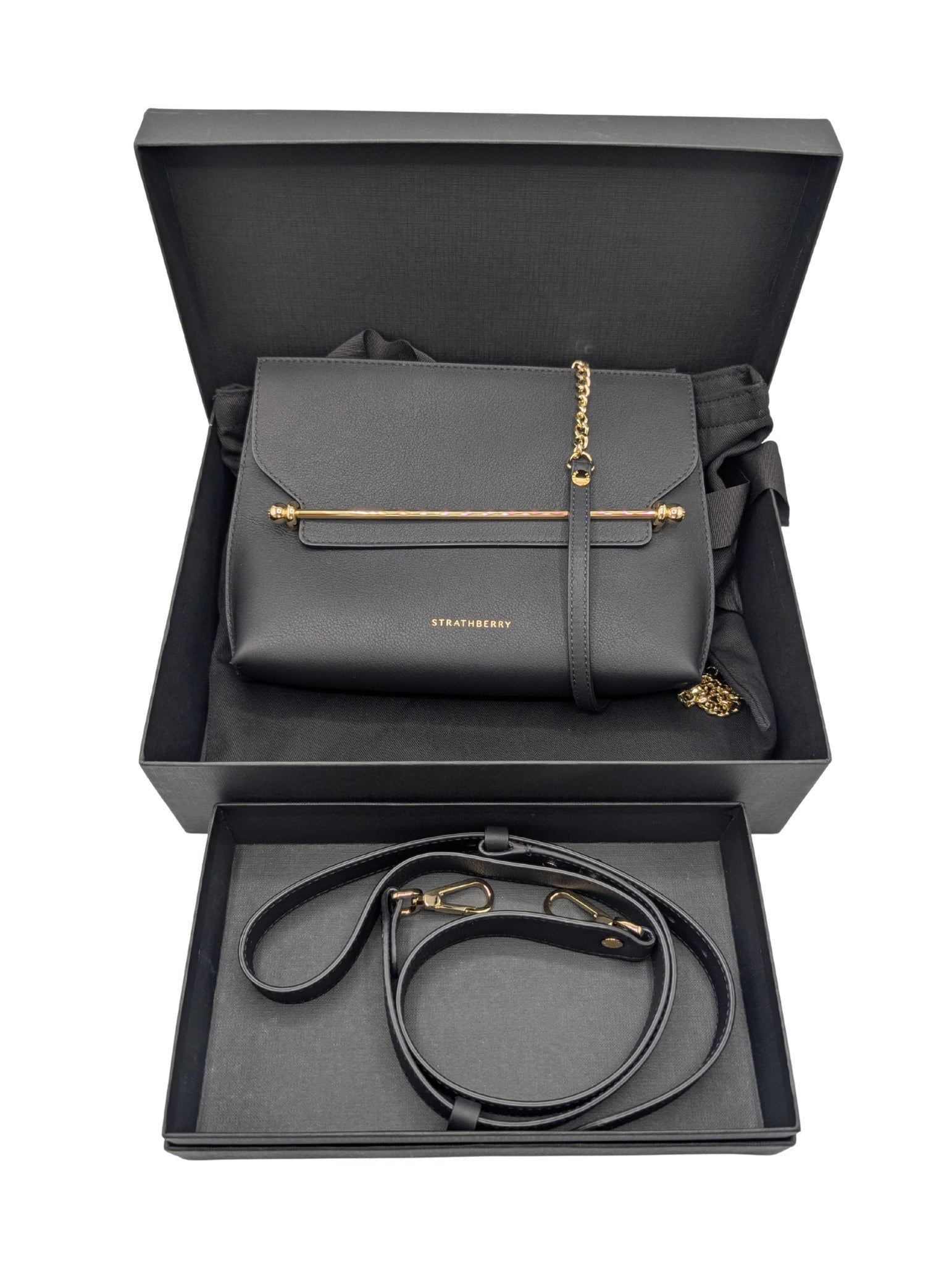 Strathberry Stylist Bar Black Leather Clutch Chain Crossbody