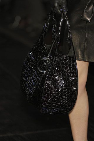 Christian Dior Black Patent Crocodile Embossed 61 Shoulder Bag