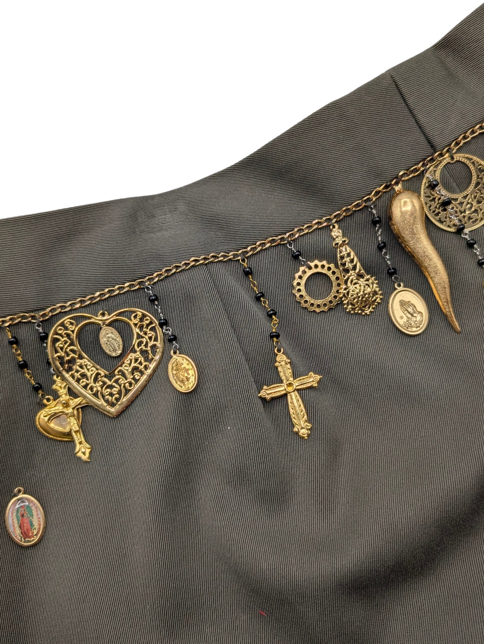 Dolce & Gabbana Spring 2017 Olive Green Charm Chain Embellished Jodhpur Harem Pants Size 28