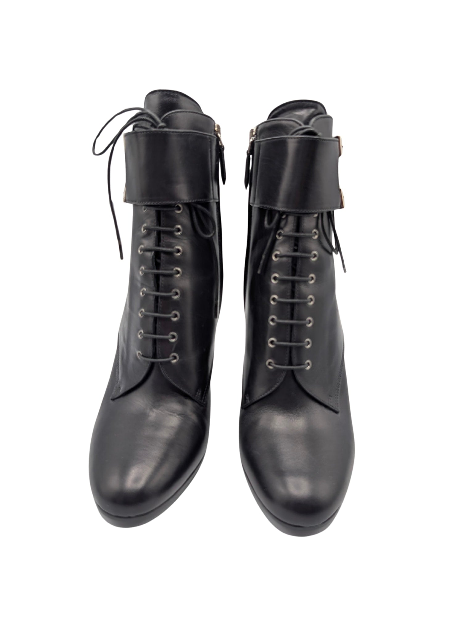 Prada Black Leather Double Buckle Ankle Booties Size