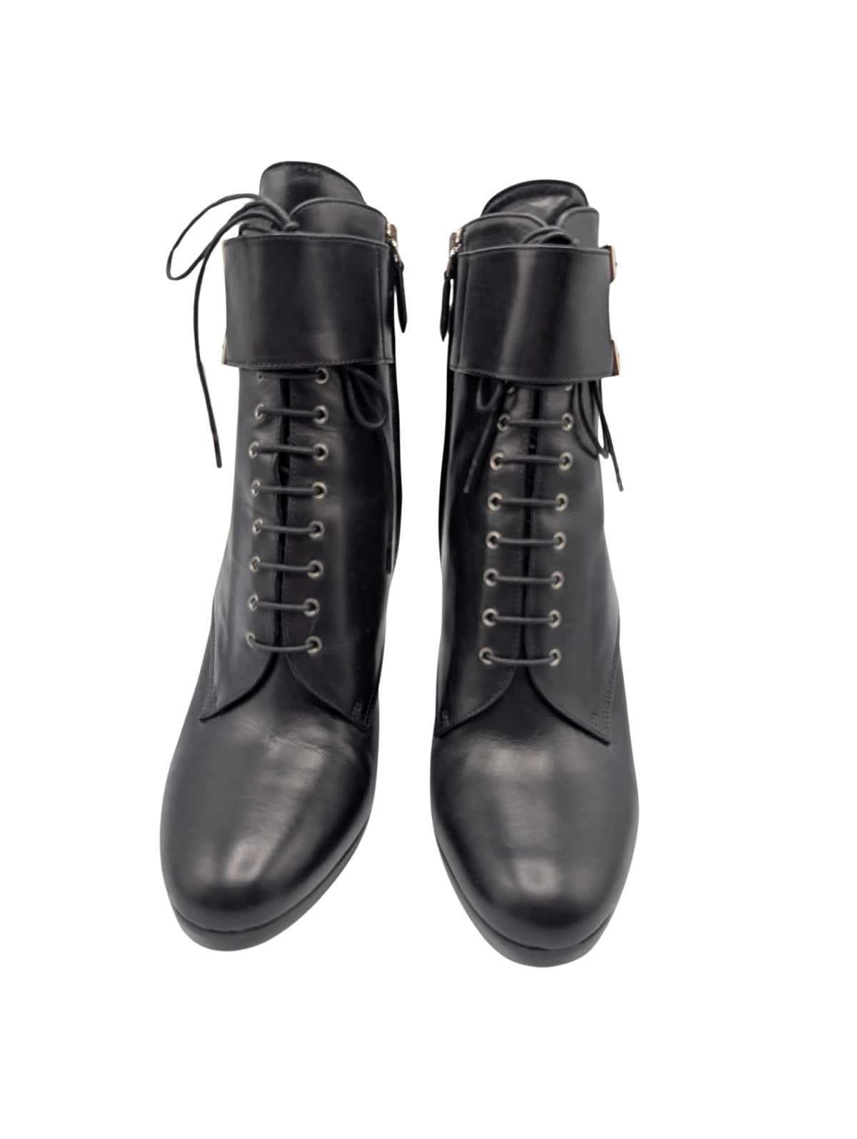 Prada Black Leather Double Buckle Ankle Booties Size 38