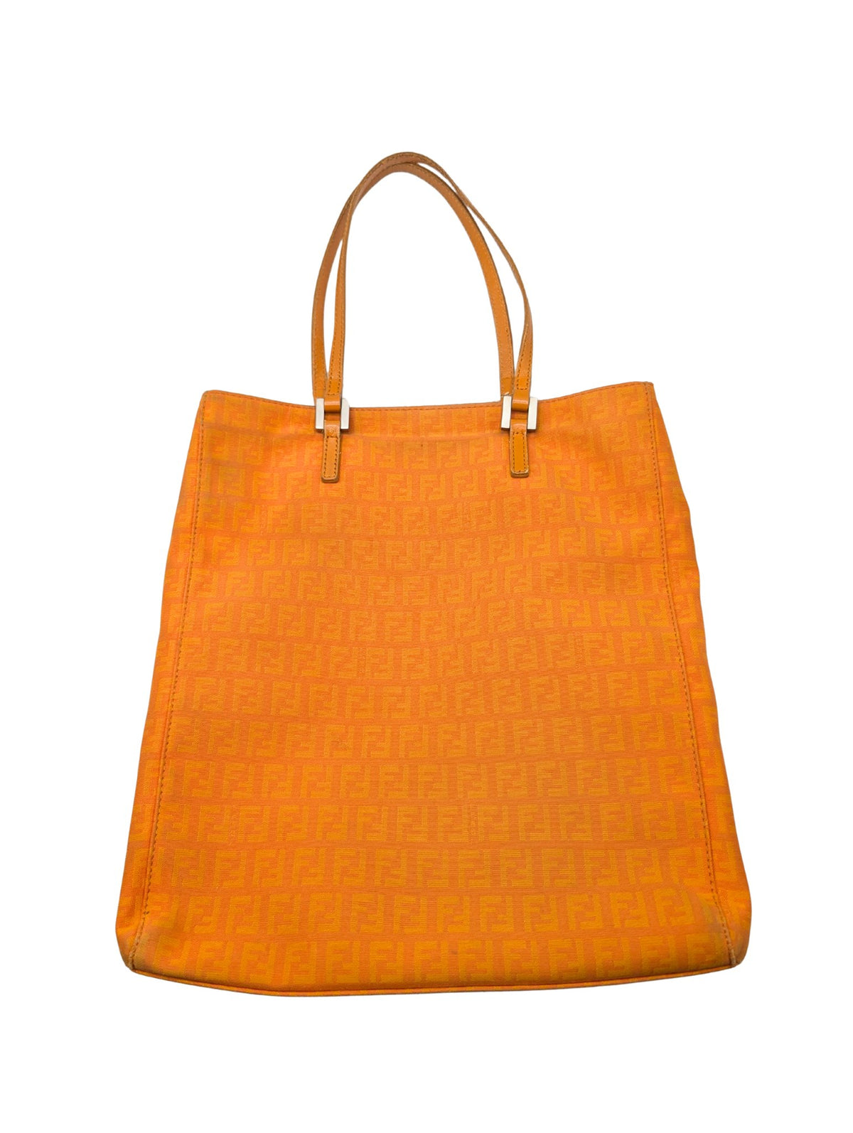Fendi Orange Zucchino FF Canvas Leather Tote