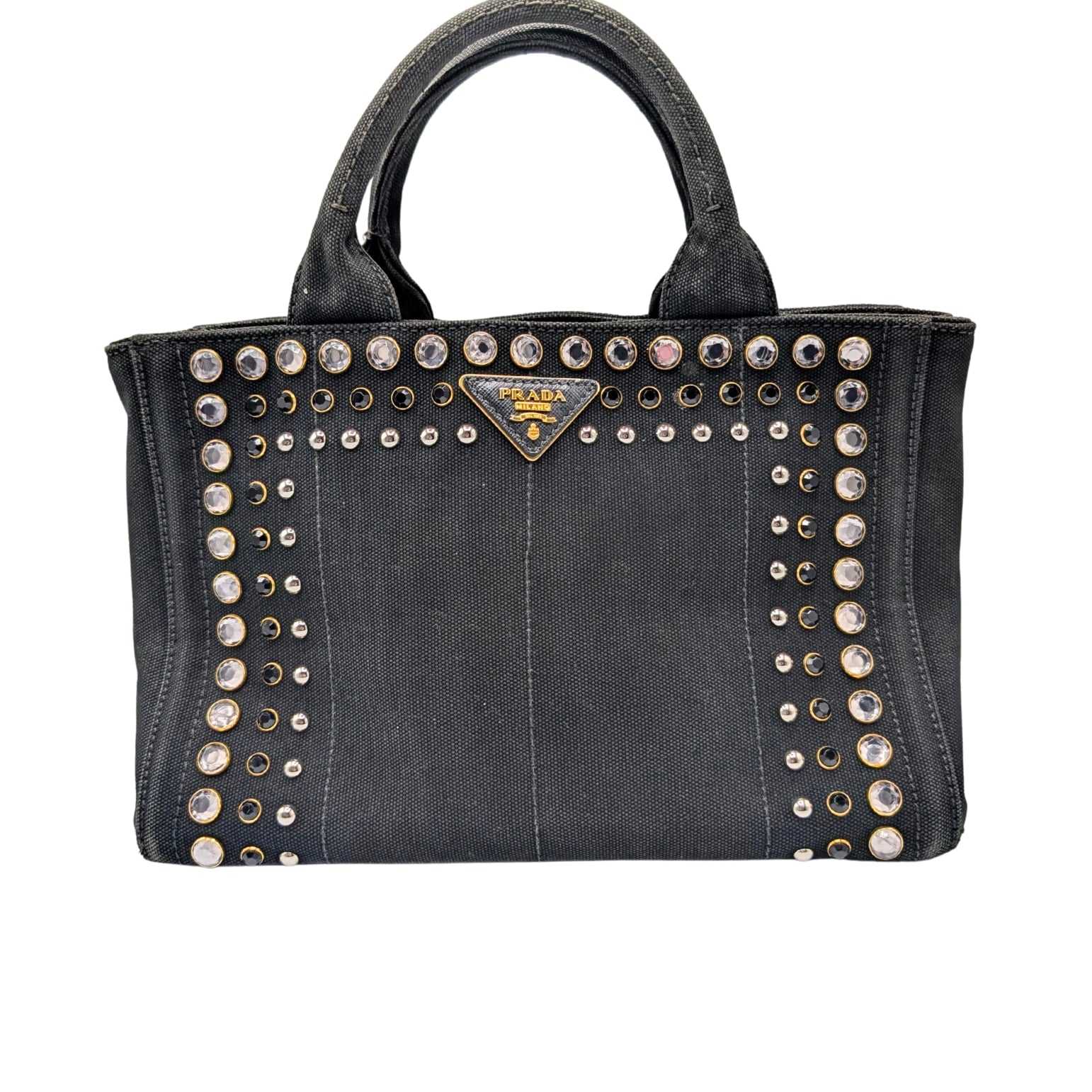 Prada Black Canapa Crystal Studded Tote